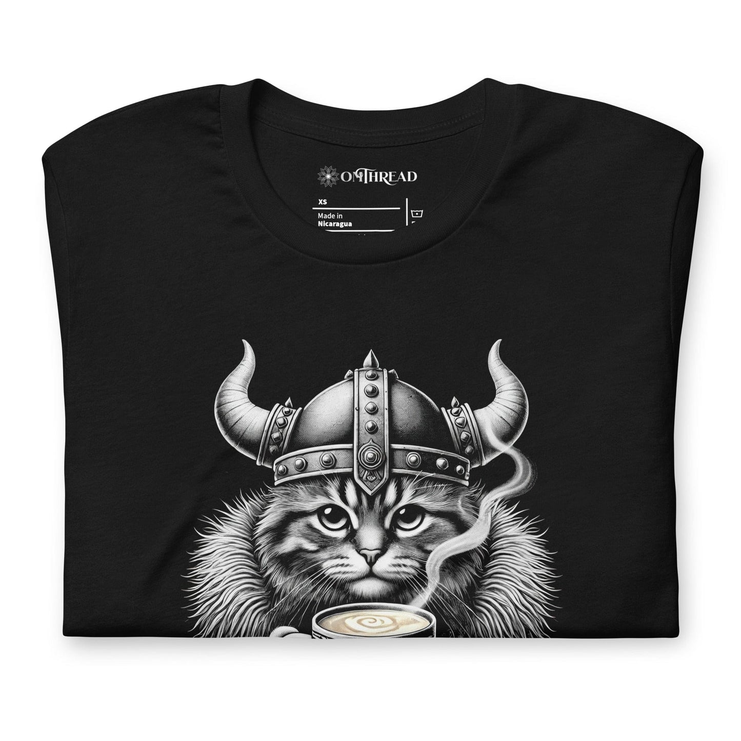 OMTHREAD A Battle Is Brewing Viking Cat T-Shirt | Funny Coffee Lover Tee