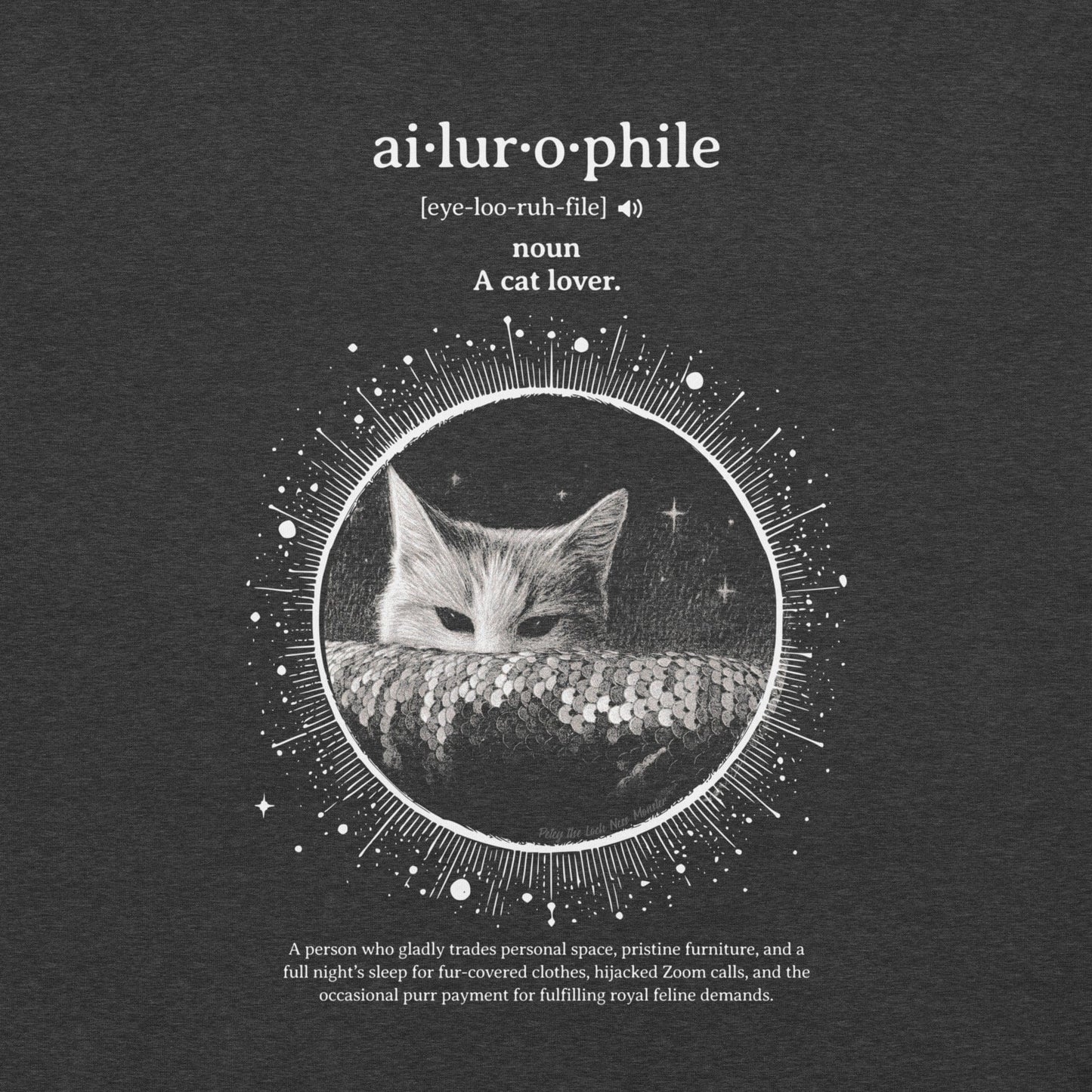 OMTHREAD Ailurophile Cat Lover T-Shirt | Funny Loch Ness-Inspired Cat Tee | OMThread Exclusive