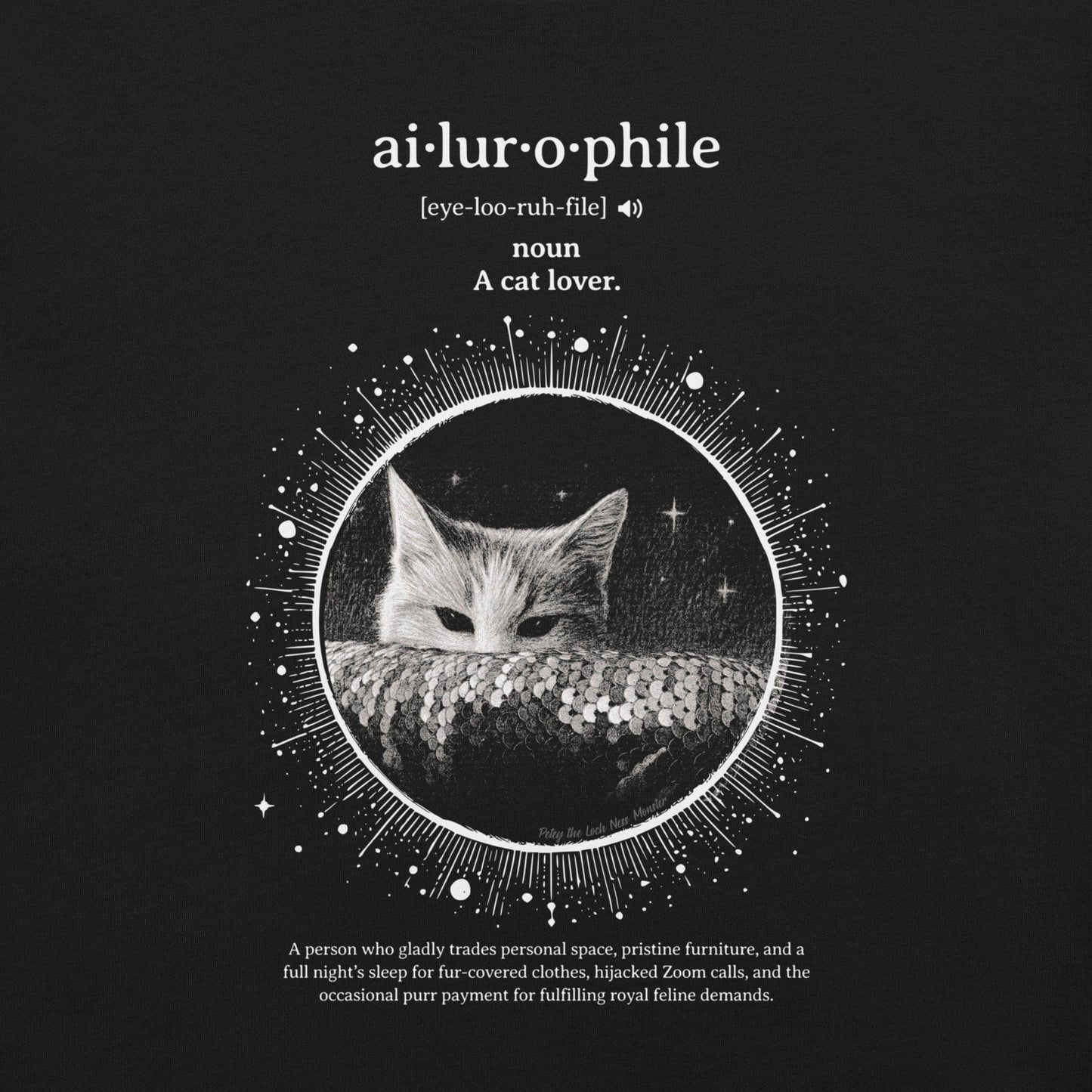OMTHREAD Ailurophile Cat Lover T-Shirt | Funny Loch Ness-Inspired Cat Tee | OMThread Exclusive