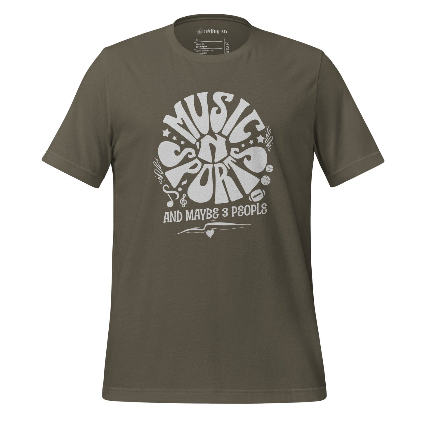 OMTHREAD Army / S Music 'N Sports T-Shirt | Fun Introvert Tee | Humorous Gift for Music and Sports Lovers