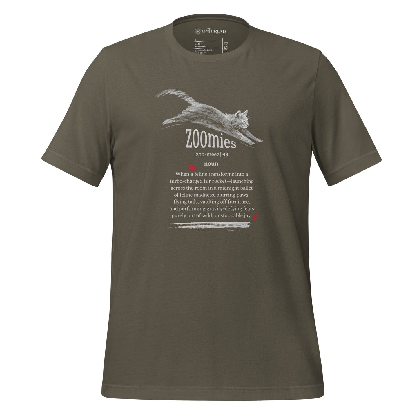 OMTHREAD Army / S Zoomies Definition Cat T-Shirt, Funny Zoomies Cat Shirt, Gift for Cat Lovers, Cute Cat Tee