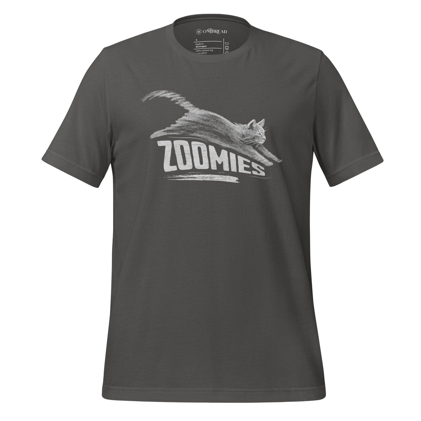 OMTHREAD Asphalt / S Zoomies Cat T-Shirt, Funny Giftable Cat Tee for Cat Lovers