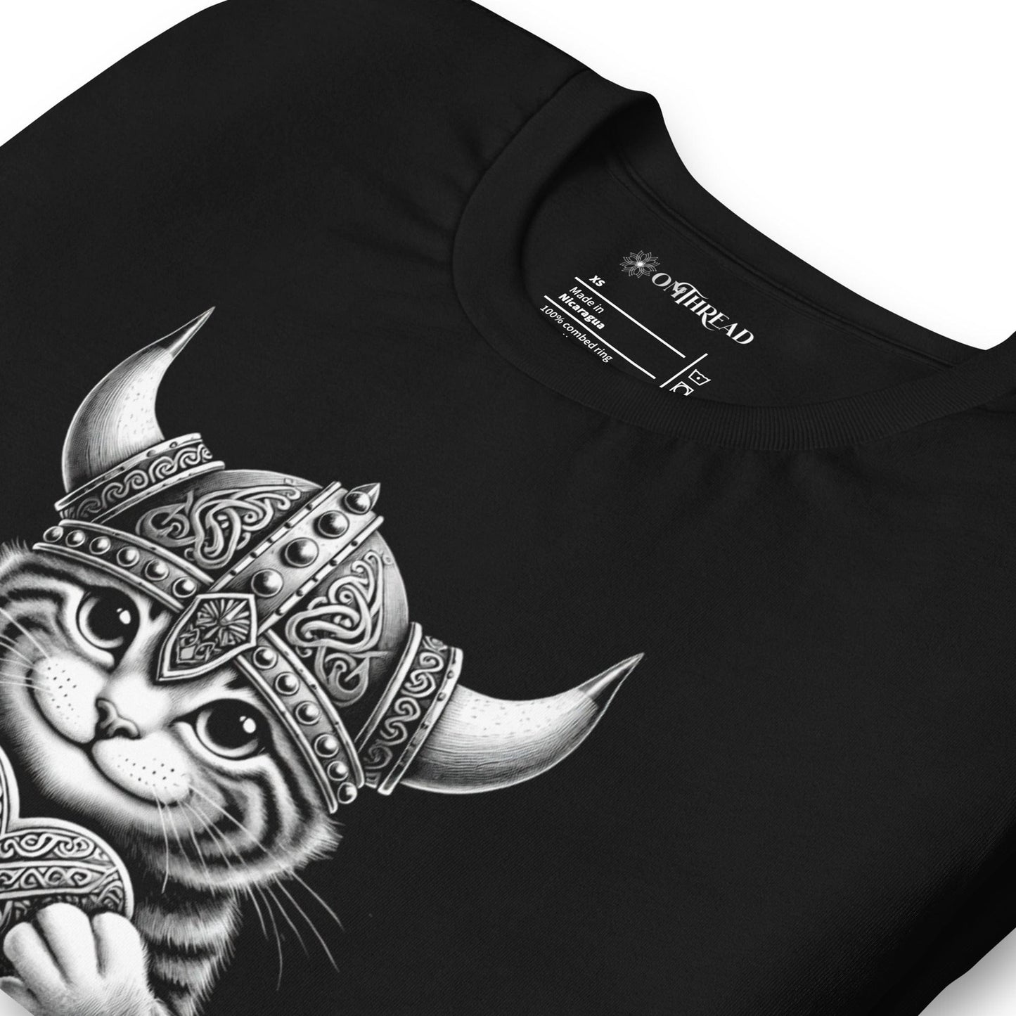 OMTHREAD Be My Valentine Viking Cat T-Shirt | Funny Norse Love Graphic Tee
