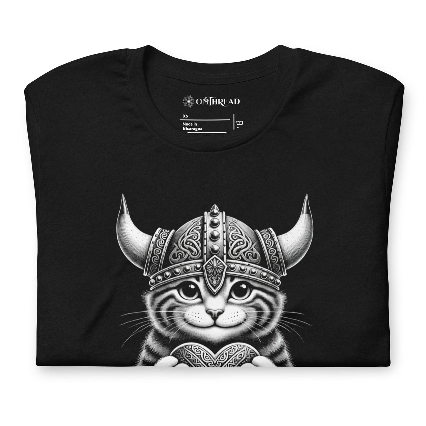 OMTHREAD Be My Valentine Viking Cat T-Shirt | Funny Norse Love Graphic Tee
