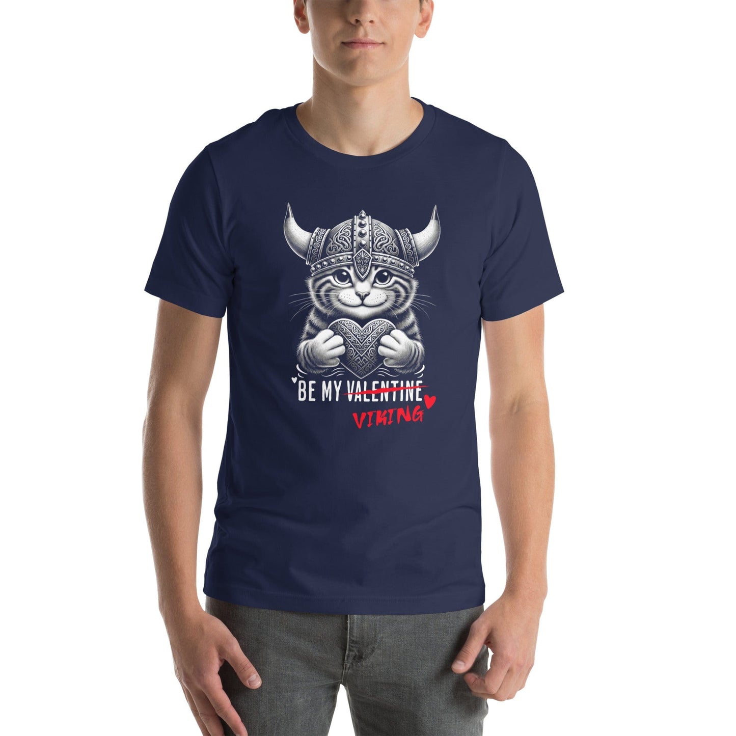 OMTHREAD Be My Valentine Viking Cat T-Shirt | Funny Norse Love Graphic Tee