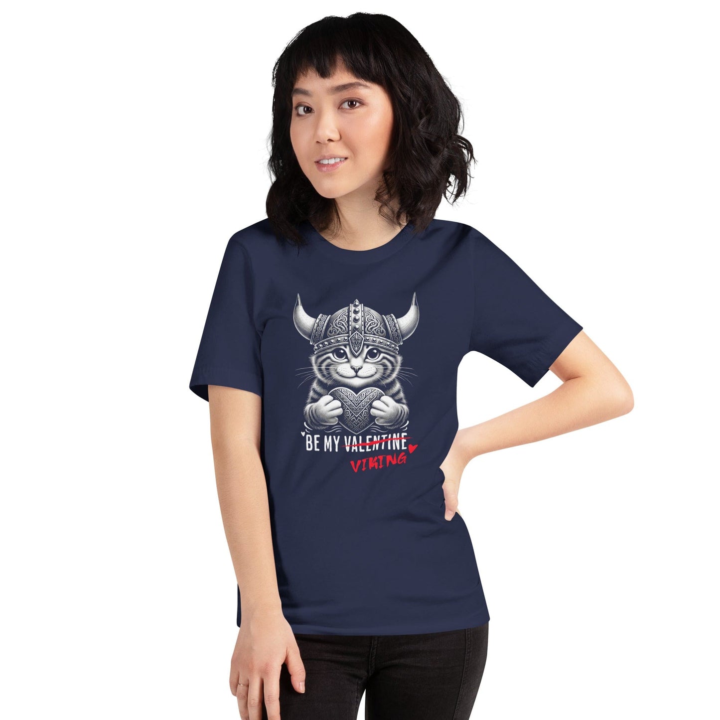 OMTHREAD Be My Valentine Viking Cat T-Shirt | Funny Norse Love Graphic Tee