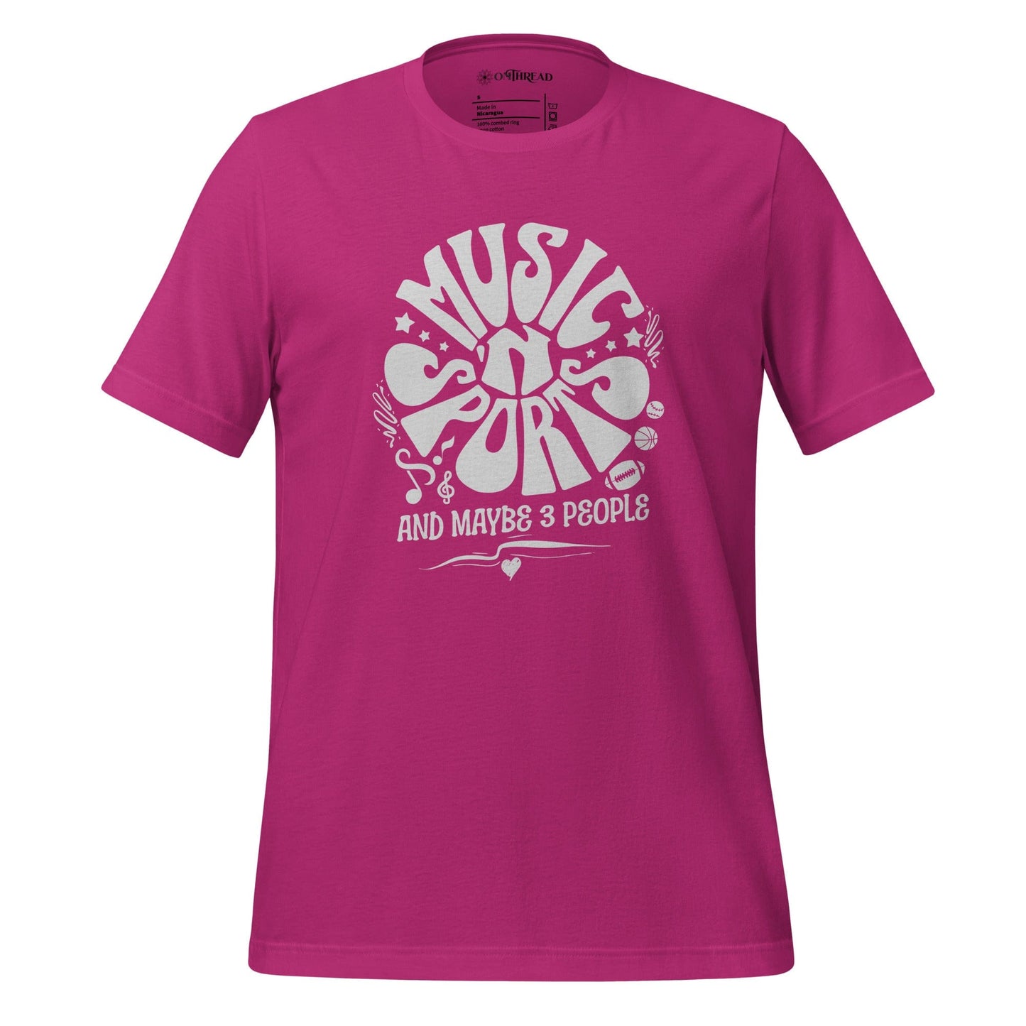 OMTHREAD Berry / S Music 'N Sports T-Shirt | Fun Introvert Tee | Humorous Gift for Music and Sports Lovers