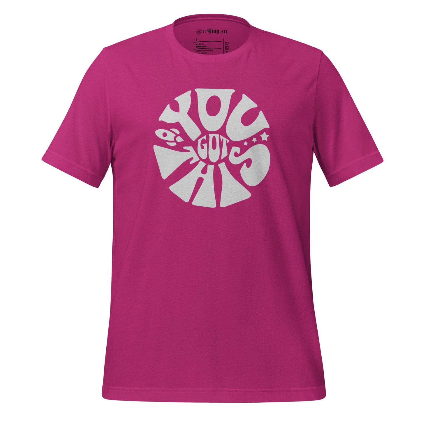 OMTHREAD barbie pink t-shirt with bold white text design reading "You Got This" in a circular layout with a playful, motivational style.