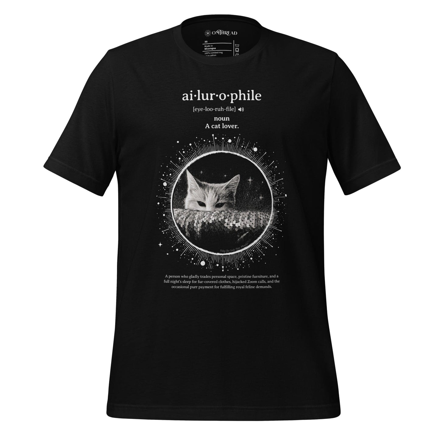 OMTHREAD Black / XS Ailurophile Cat Lover T-Shirt, Funny Loch Ness-Inspired Cat Tee, OMThread Exclusive