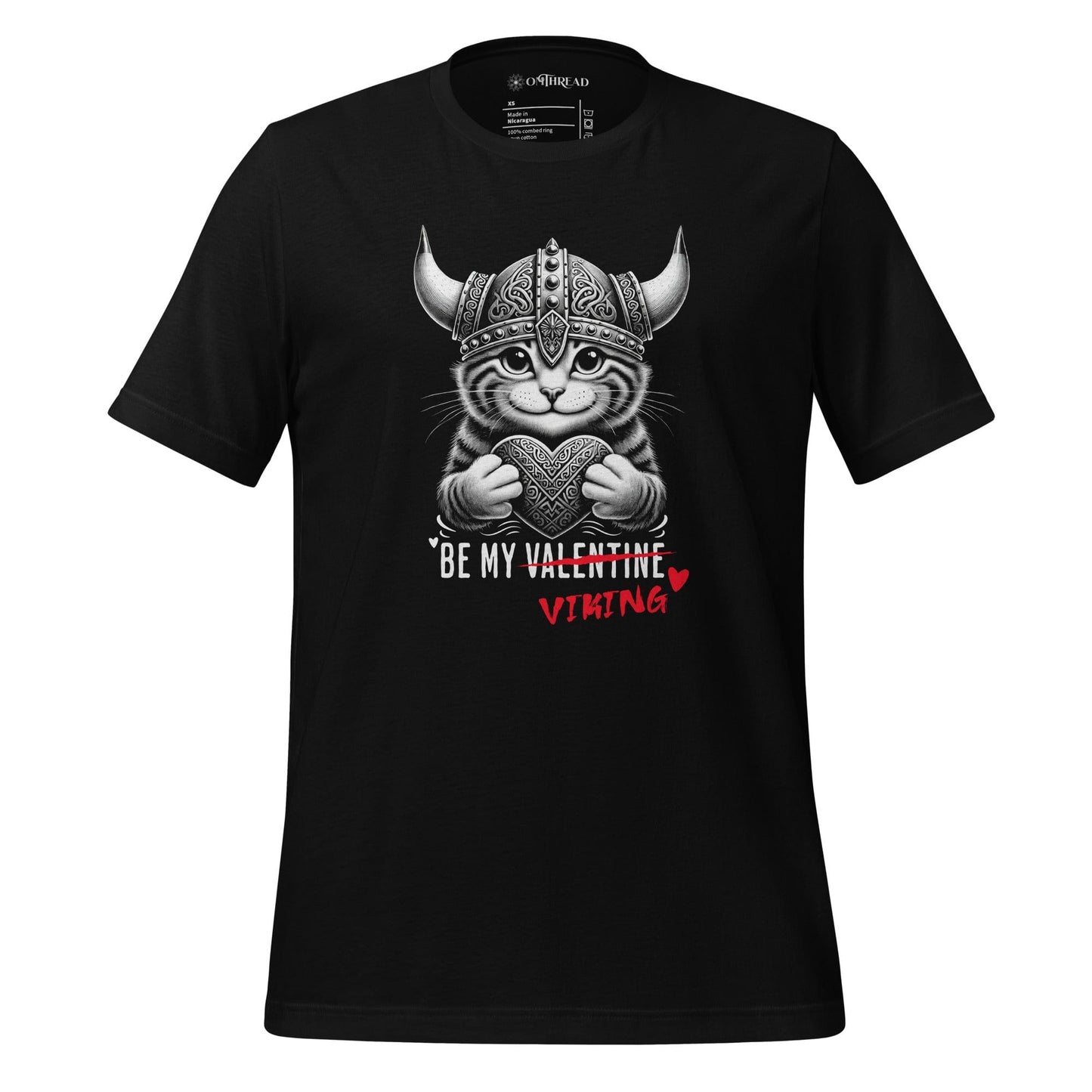 OMTHREAD Black / XS Be My Valentine Viking Cat T-Shirt | Funny Norse Love Graphic Tee