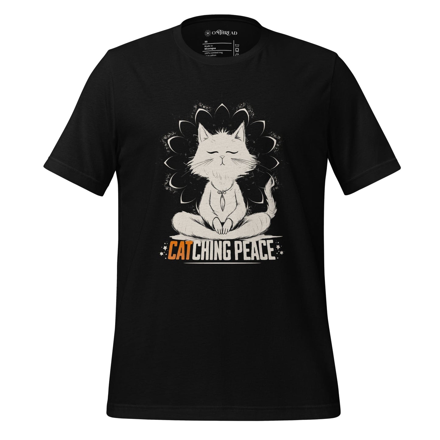 OMTHREAD Black / XS Catching Peace Cat T-Shirt | Meditating Cat Graphic Tee for Yoga Lovers