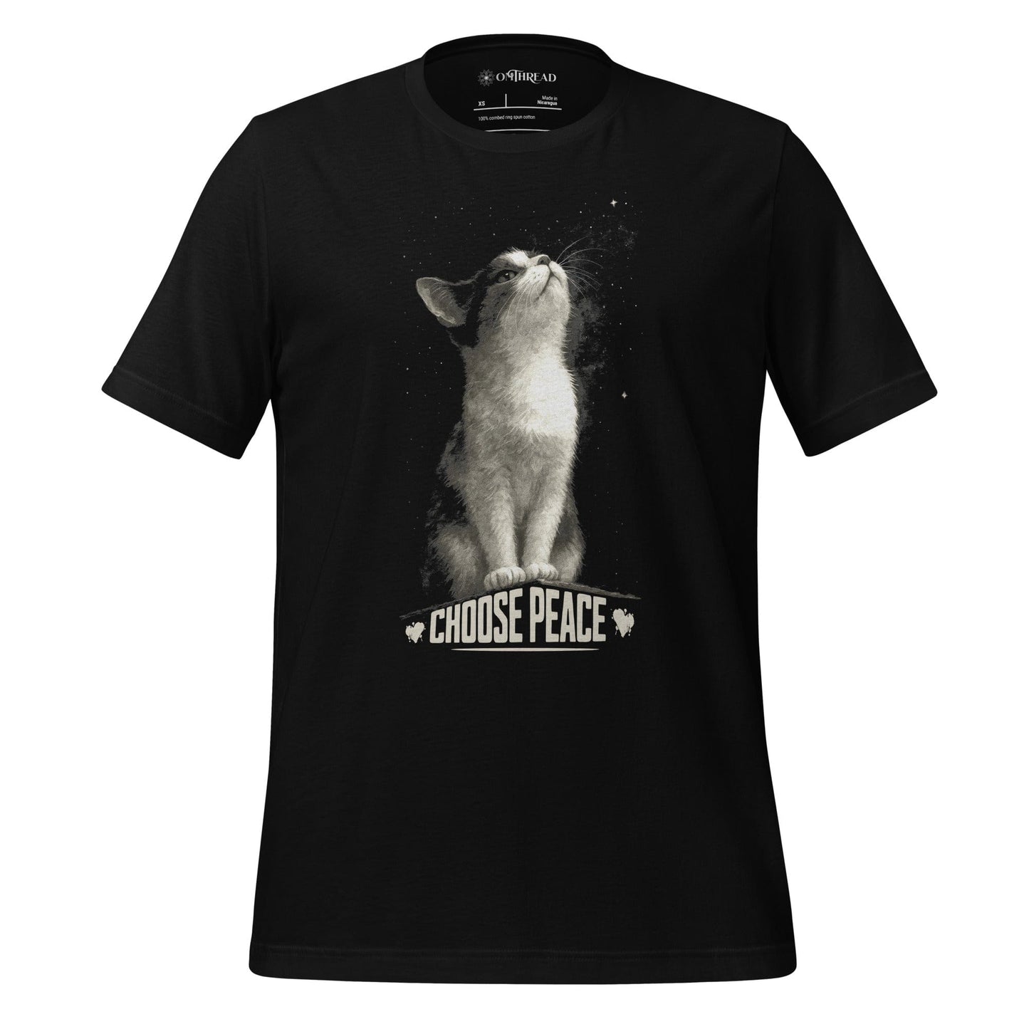 OMTHREAD Black / XS Choose Peace Cat T-Shirt, Inspirational Cat Shirt, Positive Gift for Cat Lovers