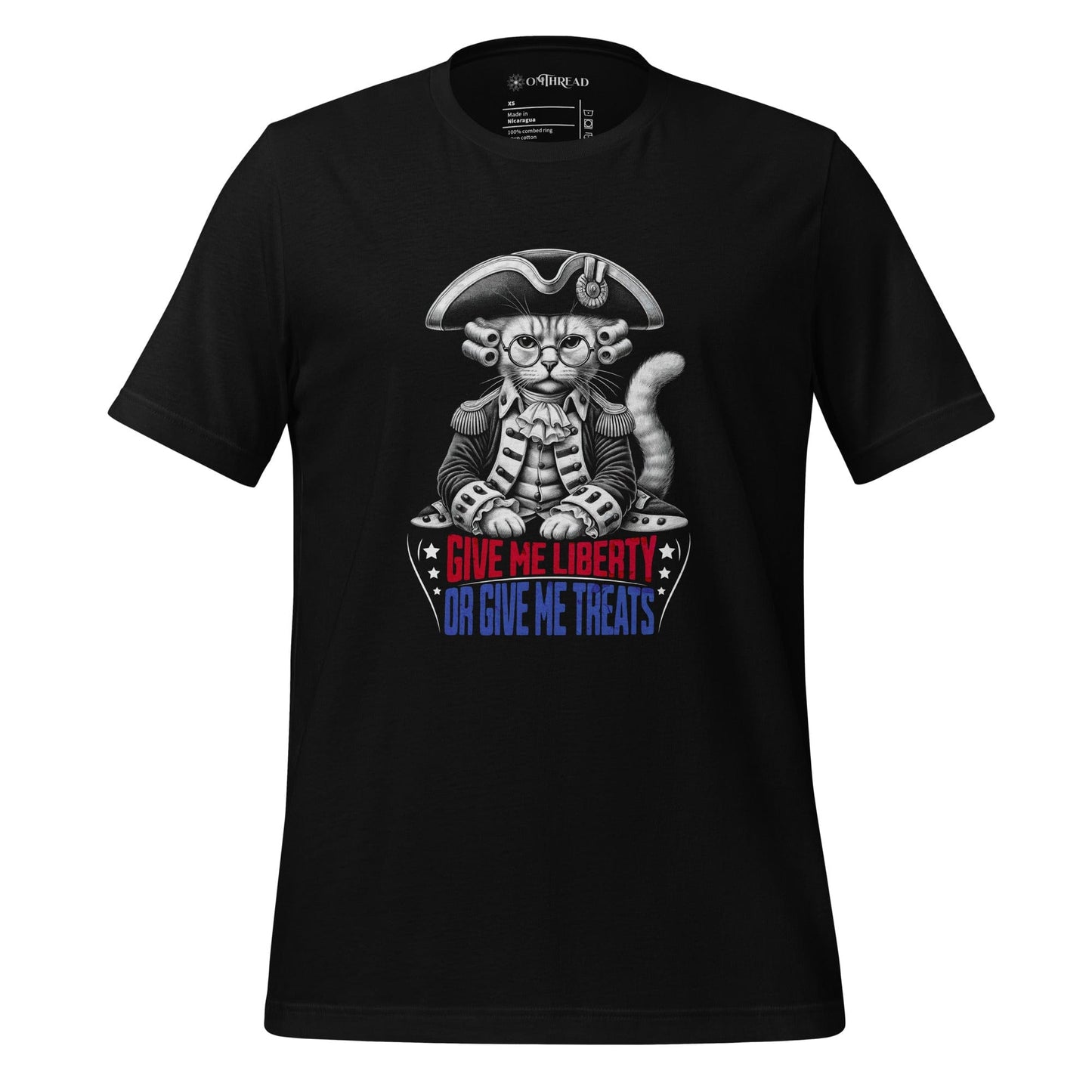 OMTHREAD Black / XS Give Me Liberty or Give Me Treats Cat T-Shirt | Patriotic Cat Lover Tee