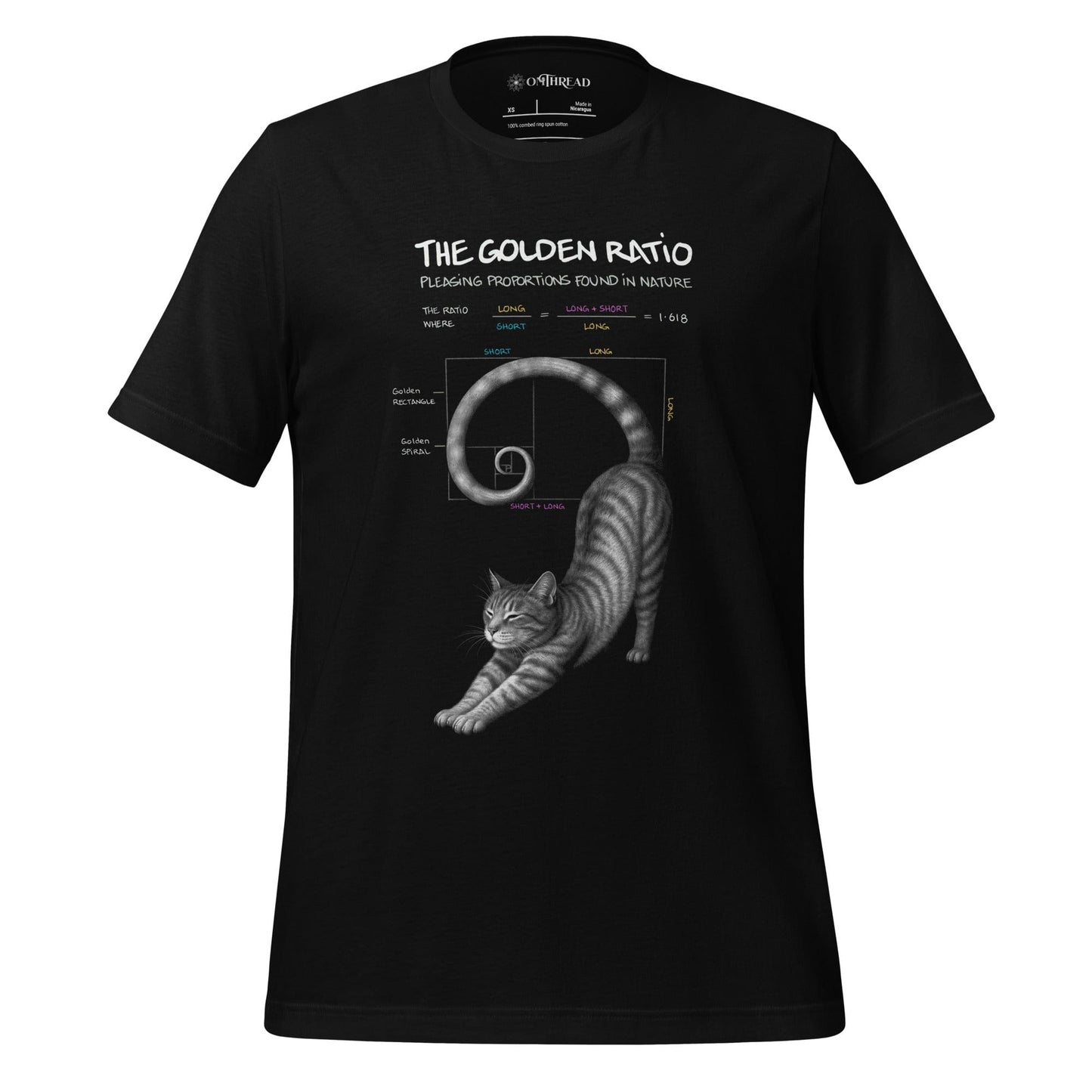OMTHREAD Black / XS Golden Ratio Cat T-Shirt for Math and Nature Lovers