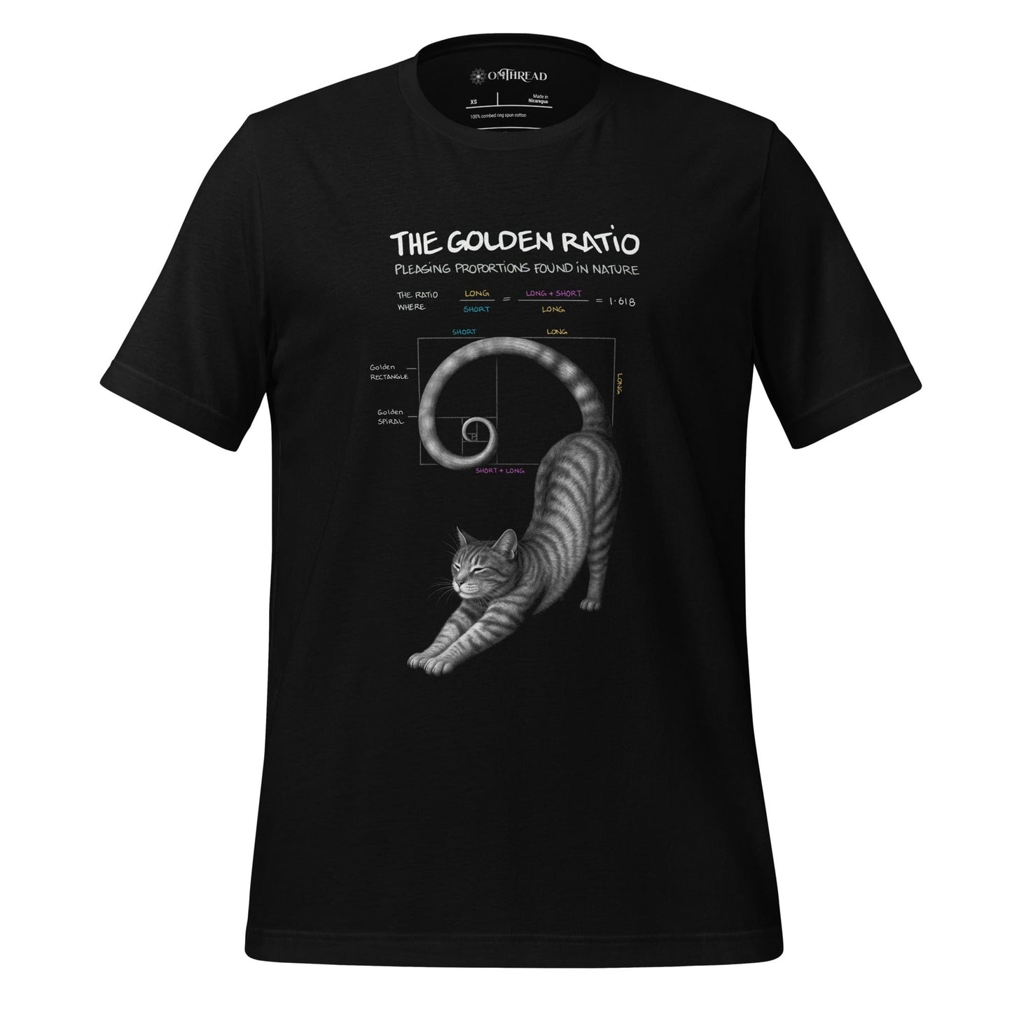 OMTHREAD Black / XS Golden Ratio Cat T-Shirt for Math and Nature Lovers