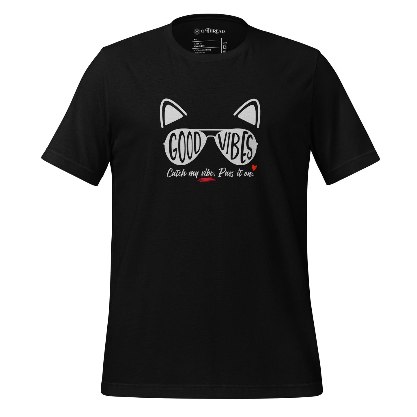 OMTHREAD Black / XS Good Vibes Cat T-Shirt | Positive Energy Cat Tee | Catch My Vibe Shirt