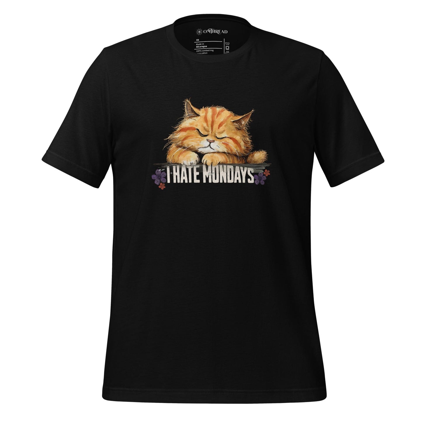 OMTHREAD Black / XS Hate Mondays Cat T-Shirt | Funny Lazy Cat Graphic Tee for Pet Lovers