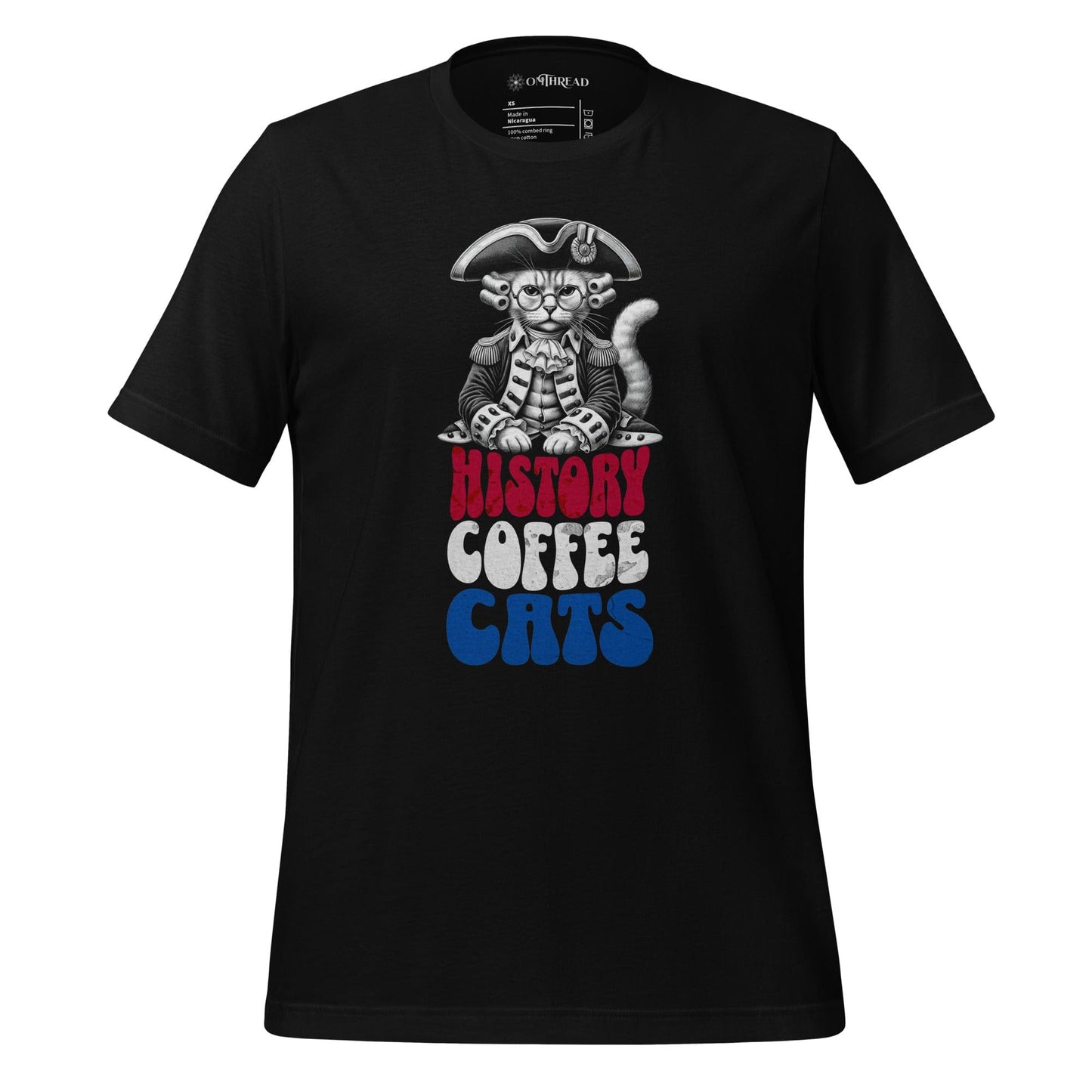OMTHREAD Black / XS History Cats Coffee T-Shirt | Funny Cat Lover Tee | Retro Cat Coffee Shirt