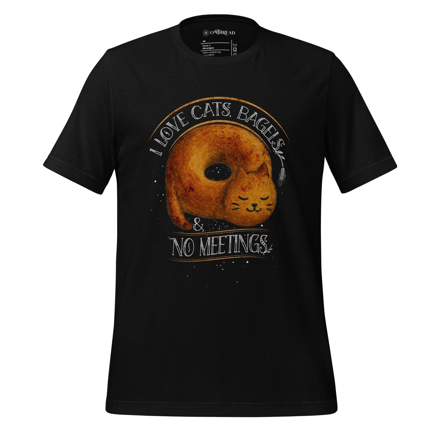 OMTHREAD Black / XS I Love Cats, Bagels and No Meetings Cat T-Shirt