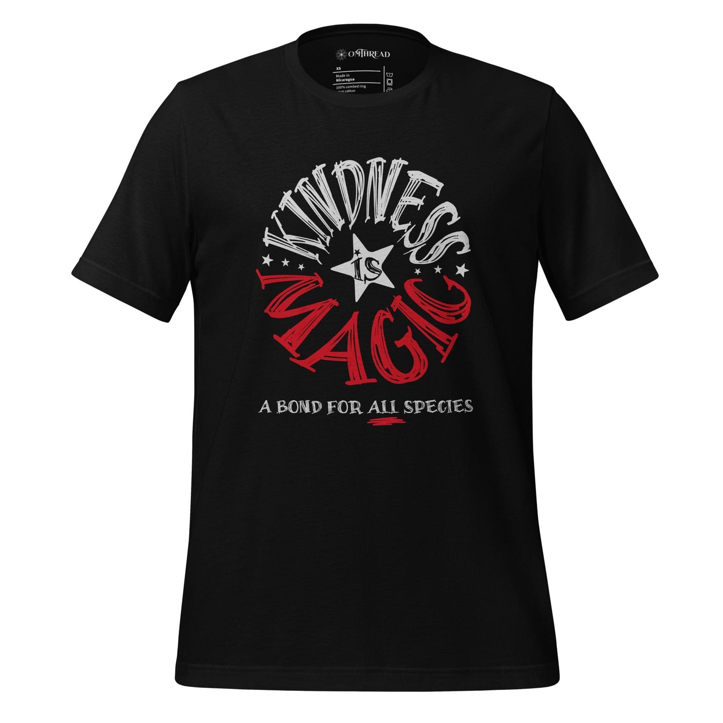 OMTHREAD Black / XS Kindness Is Magic, A Bond for All Species Retro T-Shirt, Positive Vibes Tee, Groovy Graphic Shirt