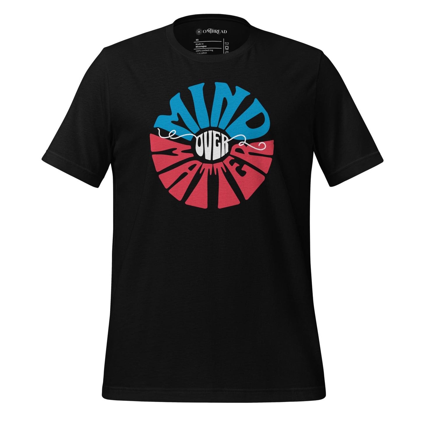 OMTHREAD Mind Over Matter Motivational Tee black t-shirt with colorful "Mind Over Matter" text design