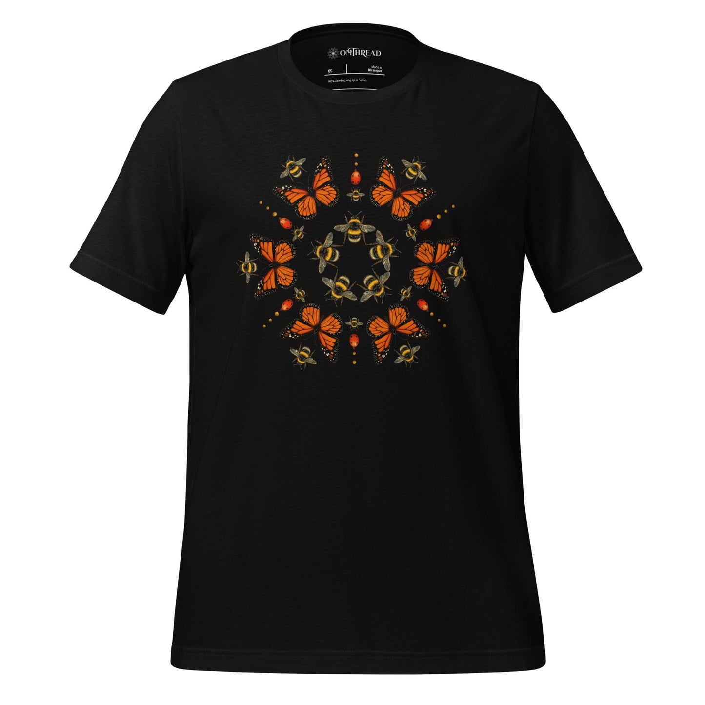 OMTHREAD Black / XS Monarch Butterfly Bee Mandala Shirt Nature Inspired Graphic Tee