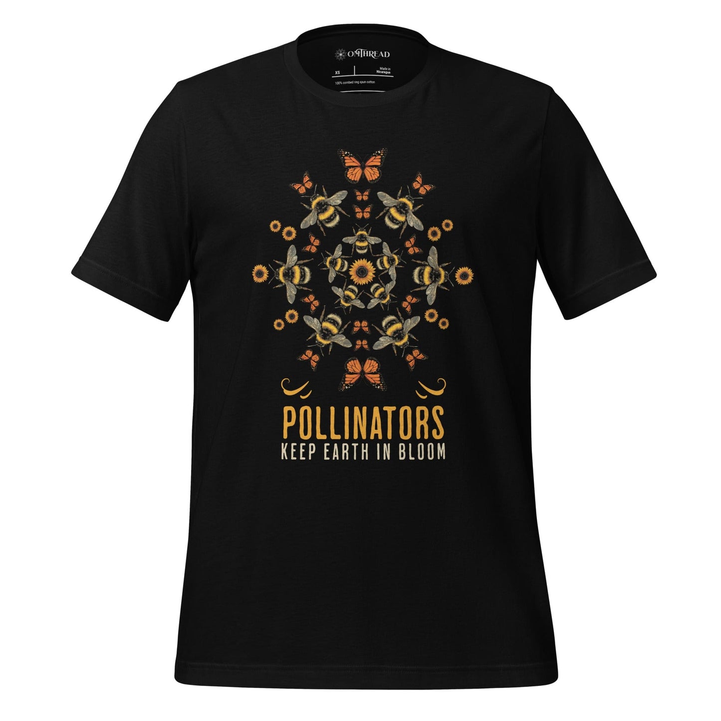 OMTHREAD Black / XS Pollinators Keep Earth in Bloom Shirt Monarch Butterfly and Bee Nature Tee