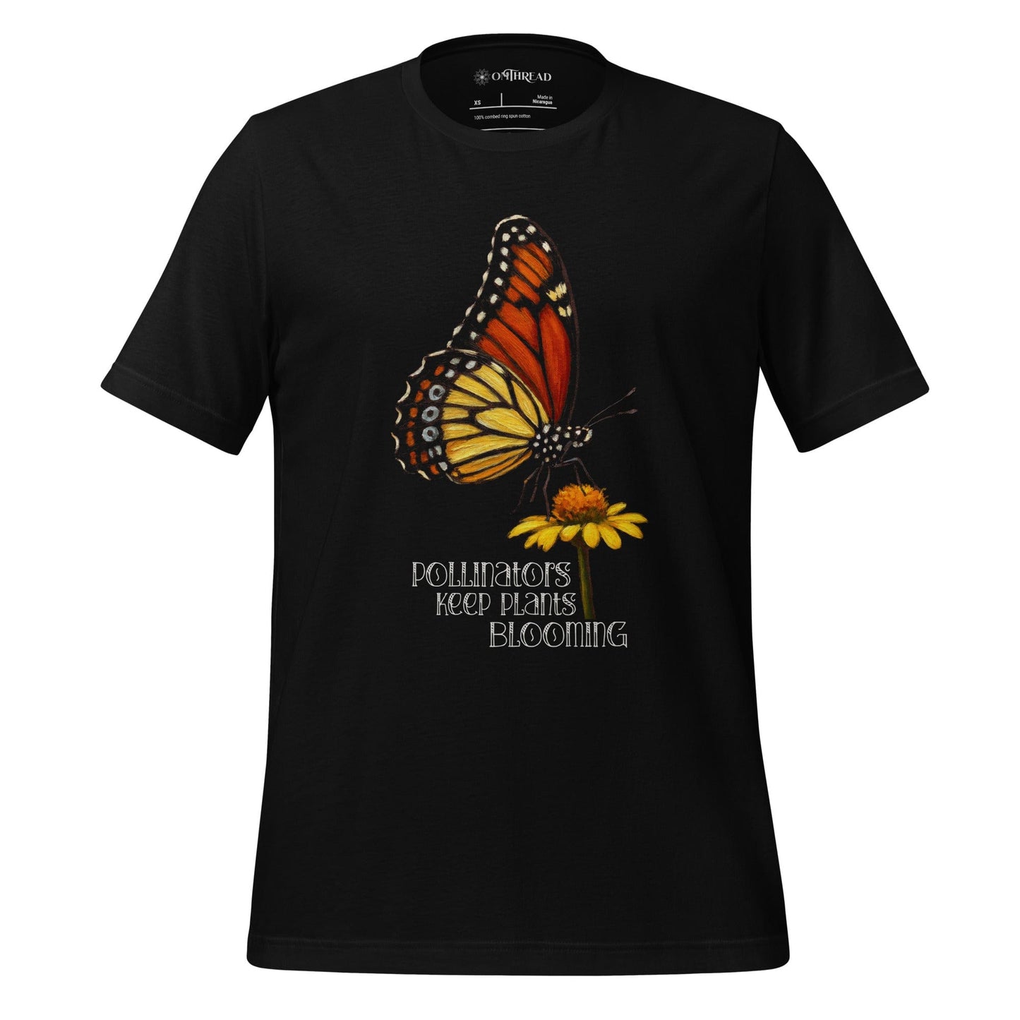 OMTHREAD Black / XS Pollinators Keep Plants Blooming Monarch Butterfly and Daisy Graphic Tee