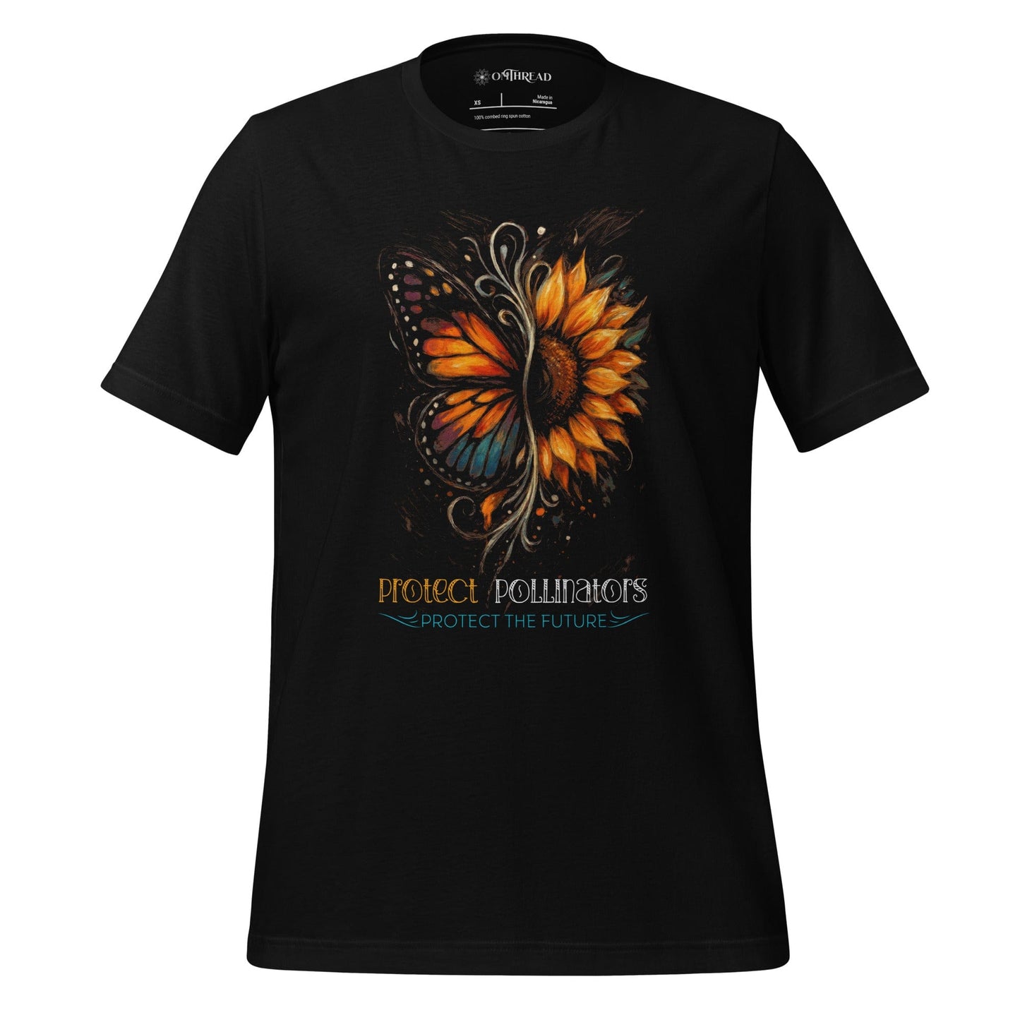 OMTHREAD Black / XS Protect Pollinators Protect the Future Monarch Butterfly and Sunflower Shirt