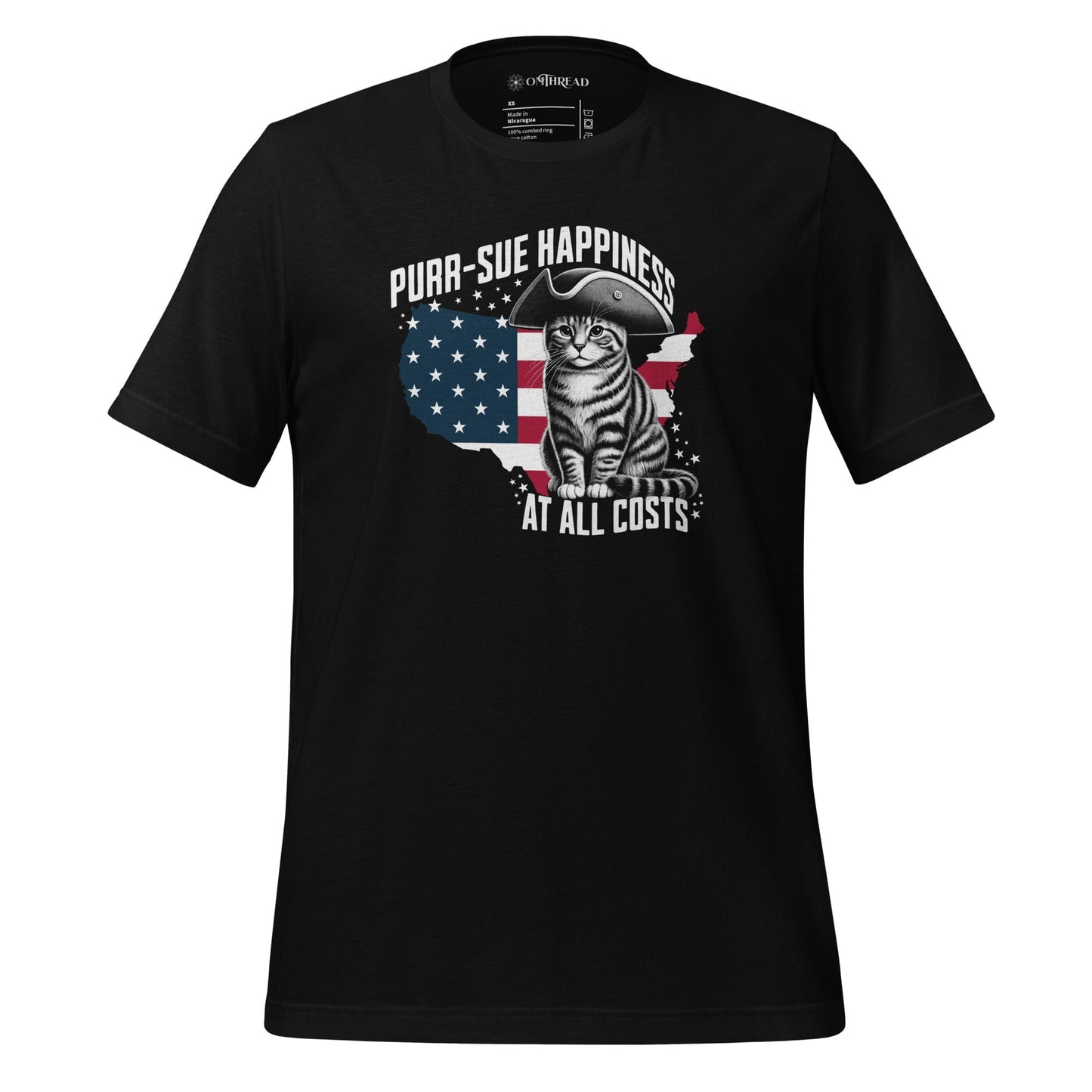 OMTHREAD Black / XS Purr-sue Happiness Cat T-Shirt | Patriotic Feline Graphic Tee