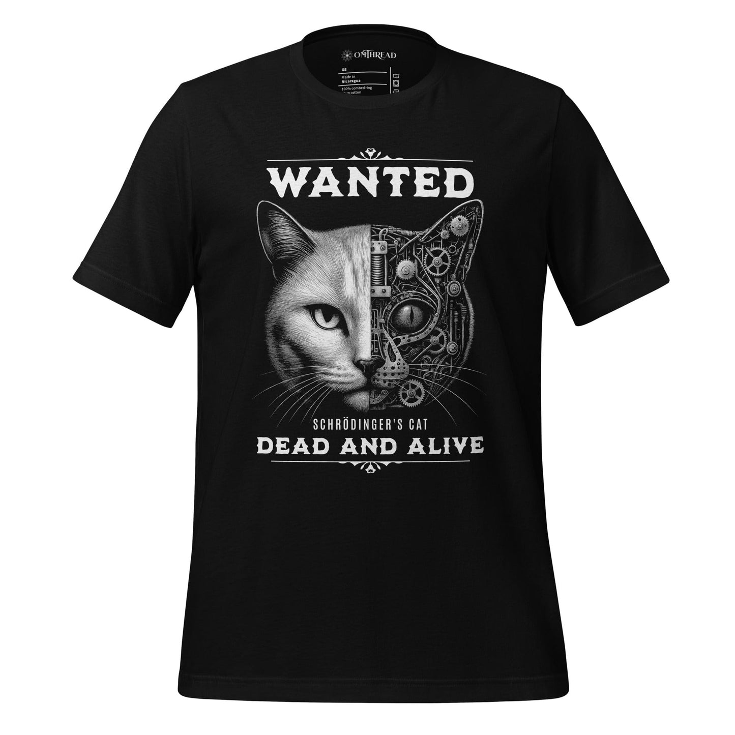 OMTHREAD Black / XS Quantum Schrödinger's Cat T-Shirt, Quantum Physics Cat Tee, Funny Science Shirt for Cat Lovers