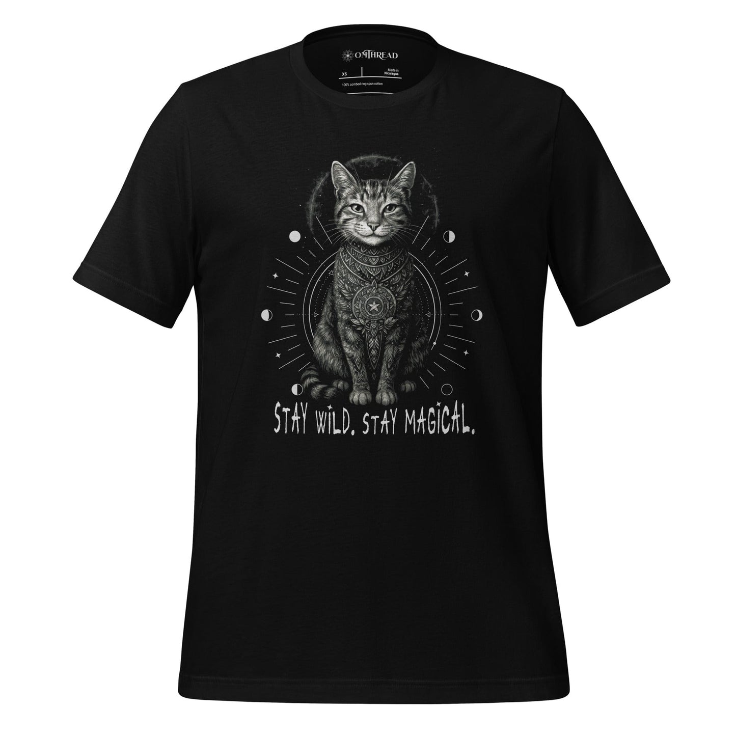 OMTHREAD Black / XS Stay Wild Stay Magical Cat T-Shirt, Boho Mystic Cat Shirt, Spiritual Cat Lover Gift Tee