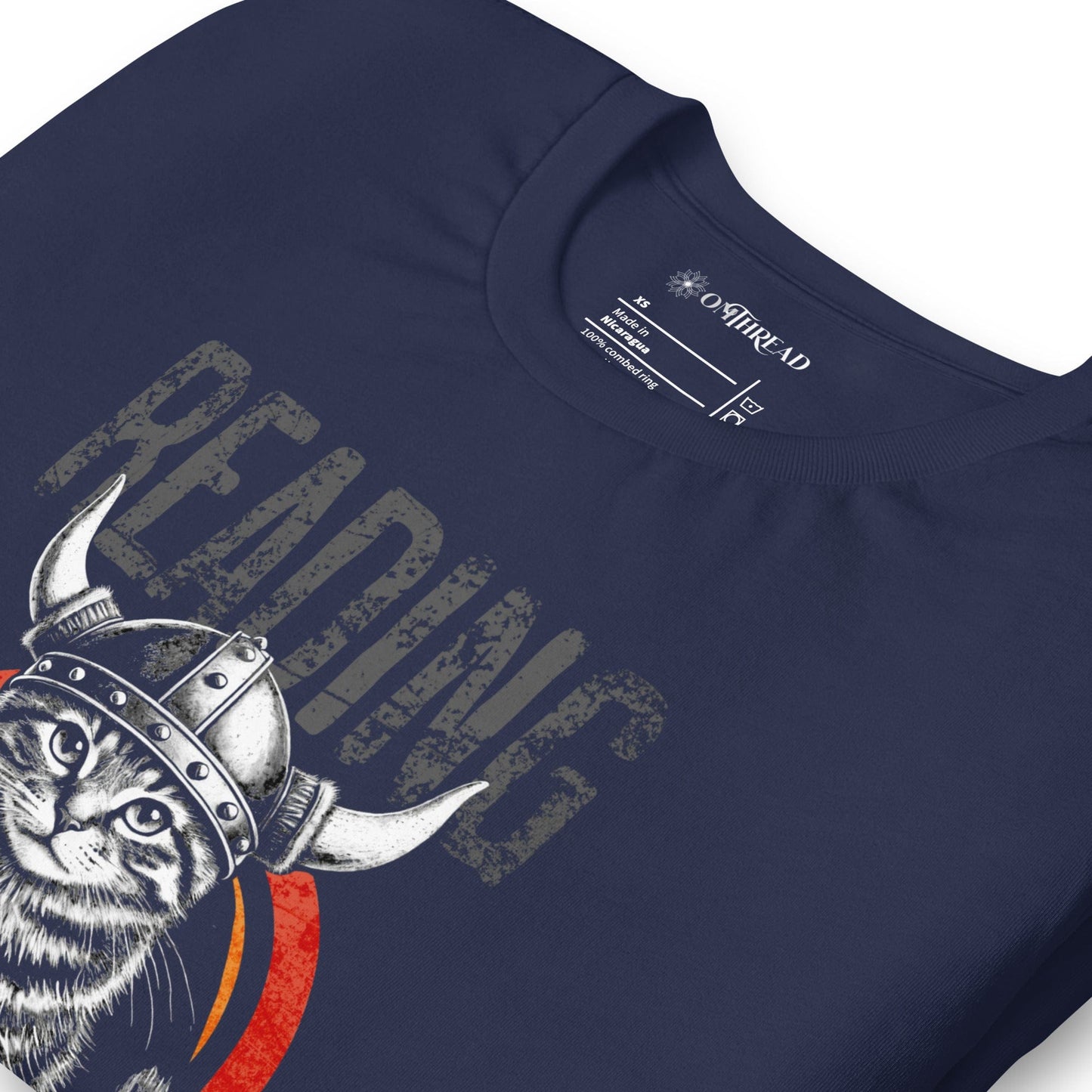 OMTHREAD Books Before Battle Viking Cat T-Shirt | Funny Feline Graphic Tee