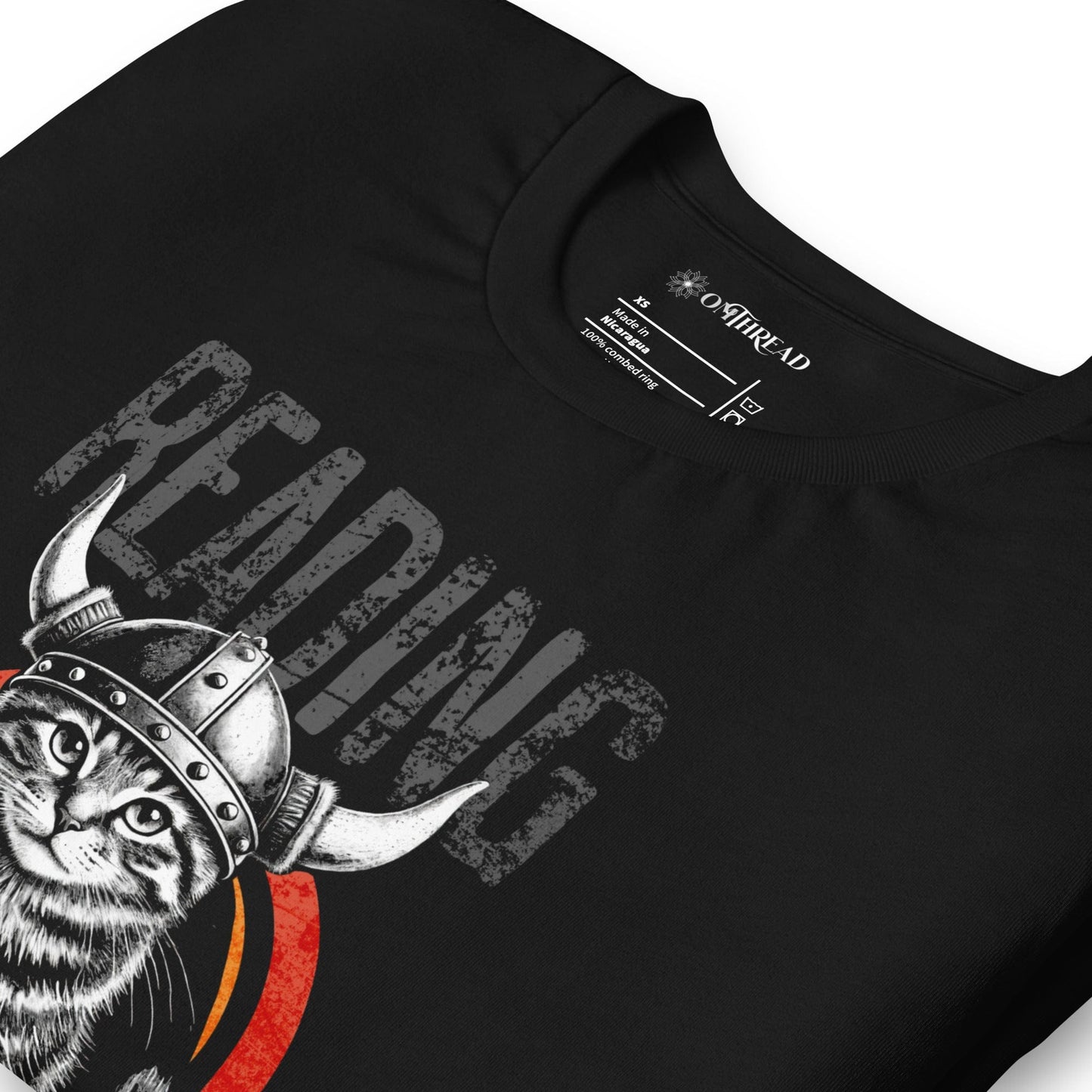 OMTHREAD Books Before Battle Viking Cat T-Shirt | Funny Feline Graphic Tee