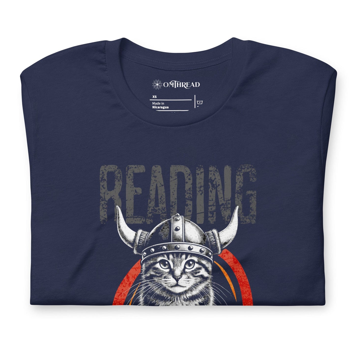 OMTHREAD Books Before Battle Viking Cat T-Shirt | Funny Feline Graphic Tee