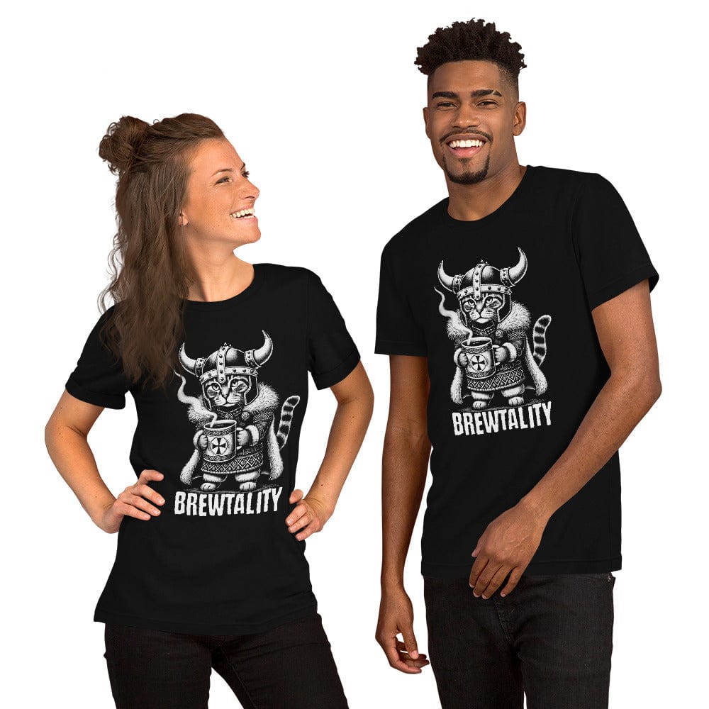 OMTHREAD Brewtality Viking Cat T-Shirt | Funny Coffee Lover Graphic Tee