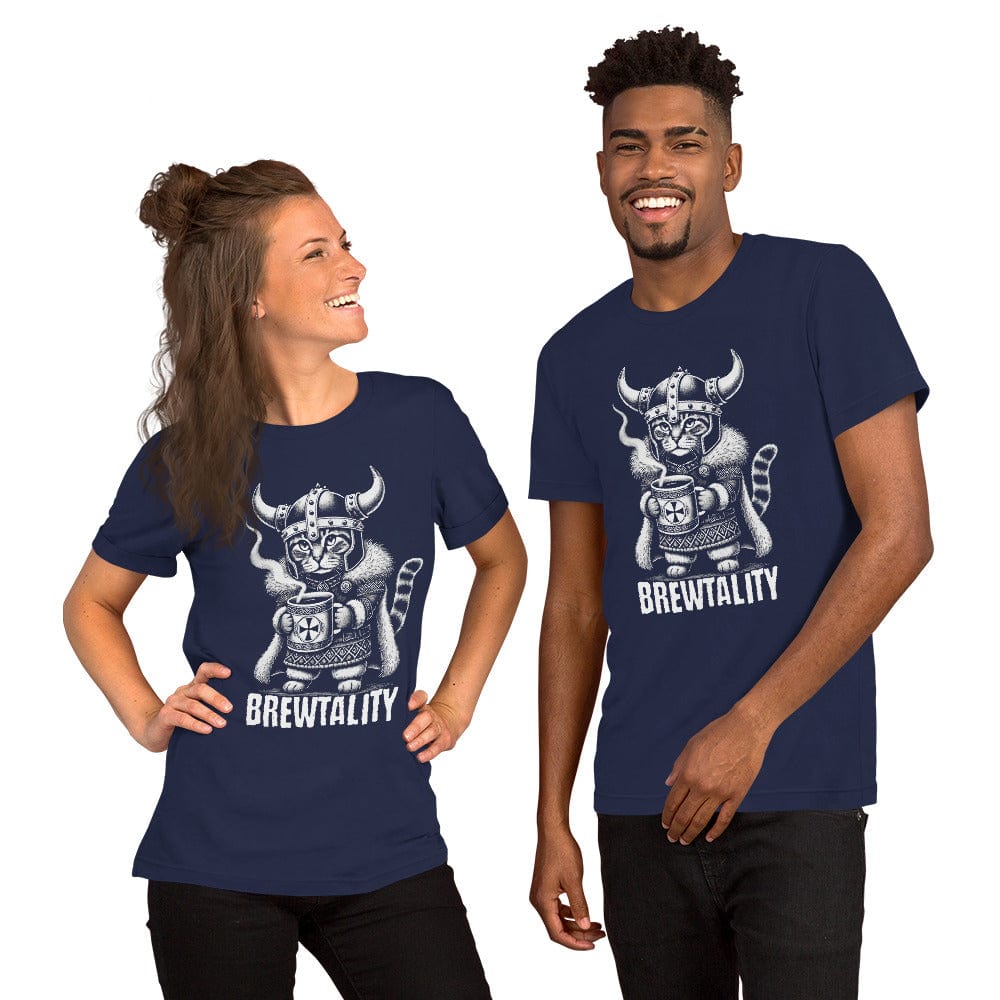 OMTHREAD Brewtality Viking Cat T-Shirt | Funny Coffee Lover Graphic Tee