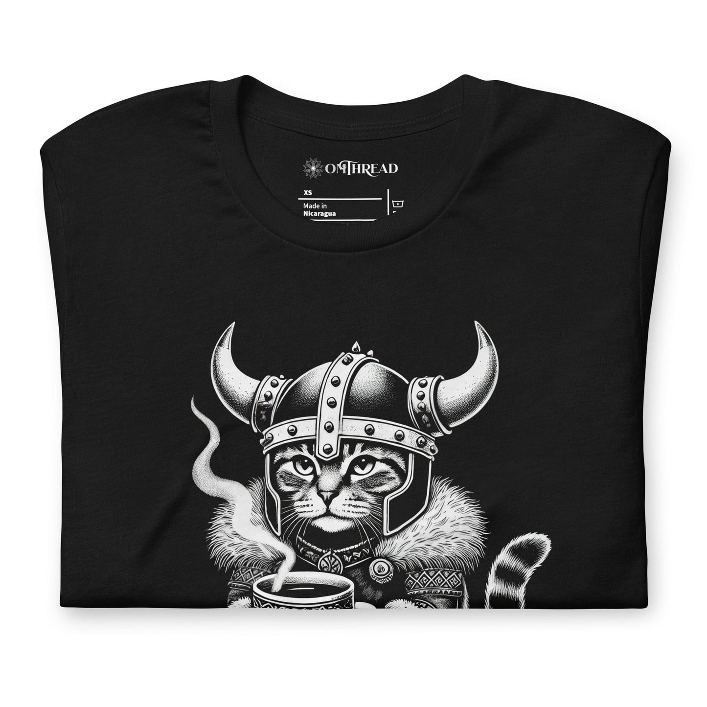 OMTHREAD Brewtality Viking Cat T-Shirt | Funny Coffee Lover Graphic Tee