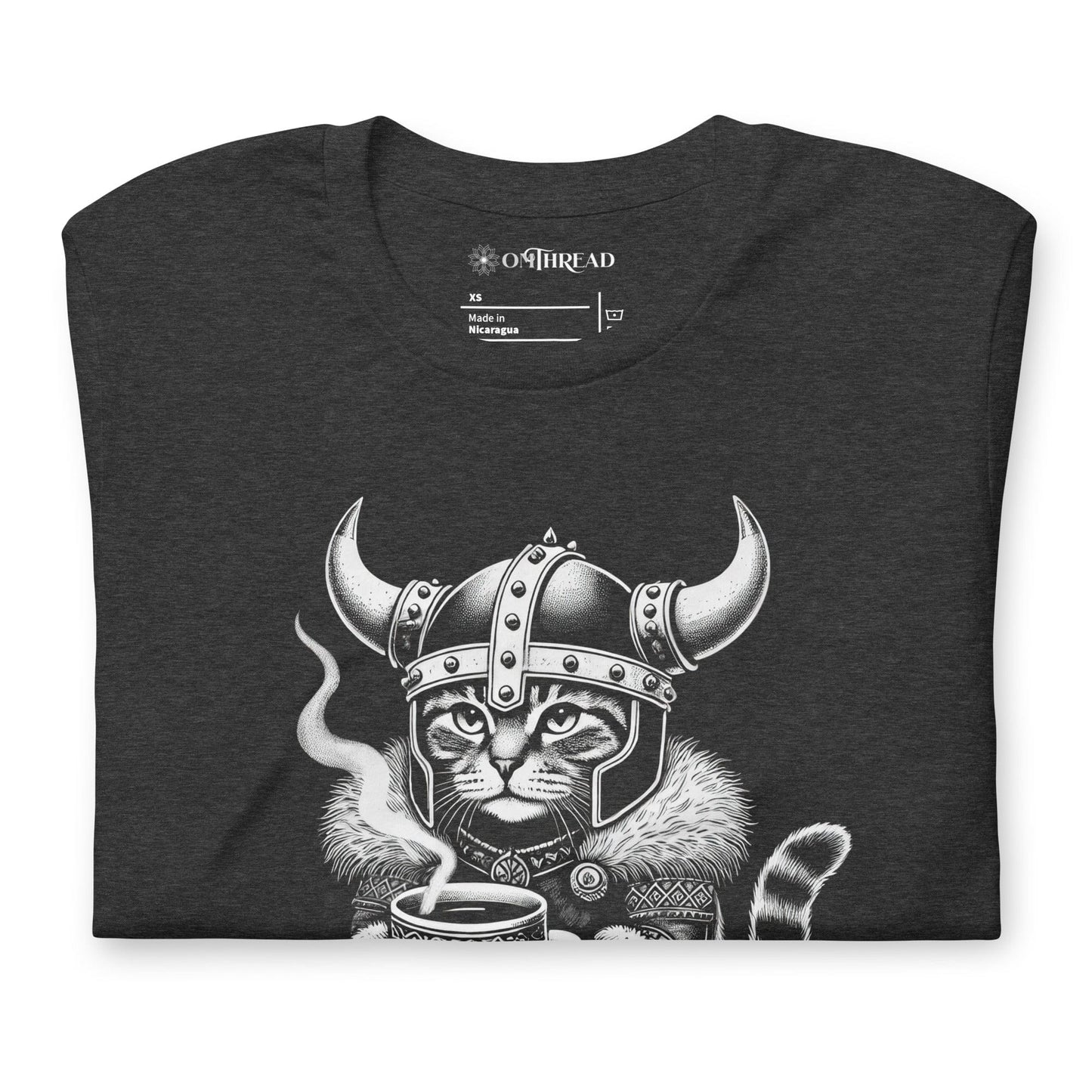 OMTHREAD Brewtality Viking Cat T-Shirt | Funny Coffee Lover Graphic Tee