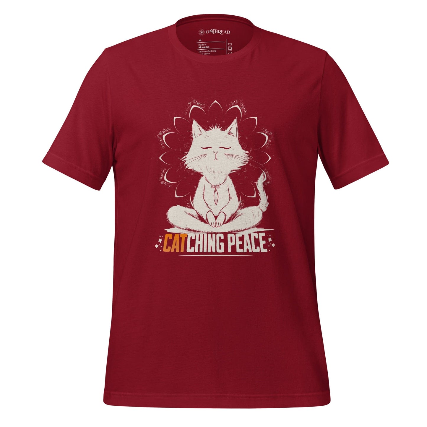 OMTHREAD Cardinal / XS Catching Peace Cat T-Shirt | Meditating Cat Graphic Tee for Yoga Lovers