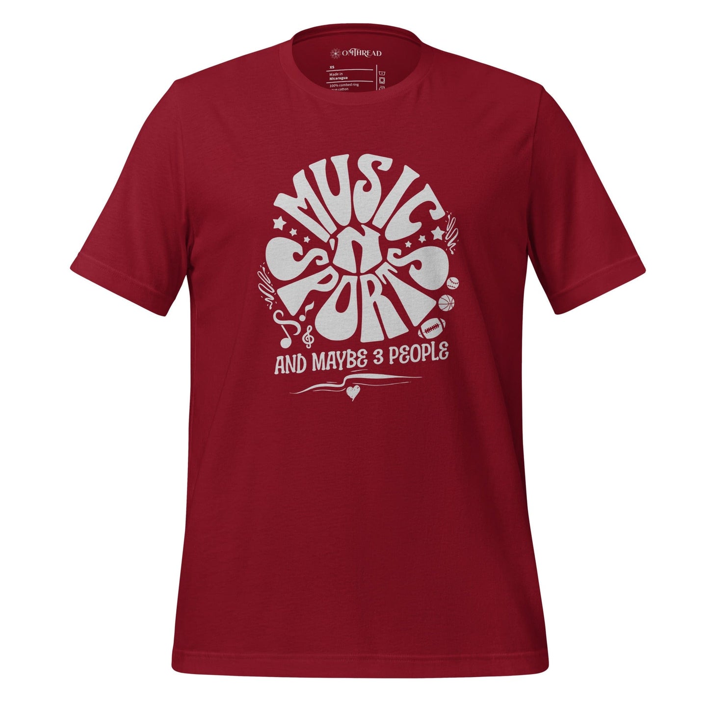 OMTHREAD Cardinal / XS Music 'N Sports T-Shirt | Fun Introvert Tee | Humorous Gift for Music and Sports Lovers