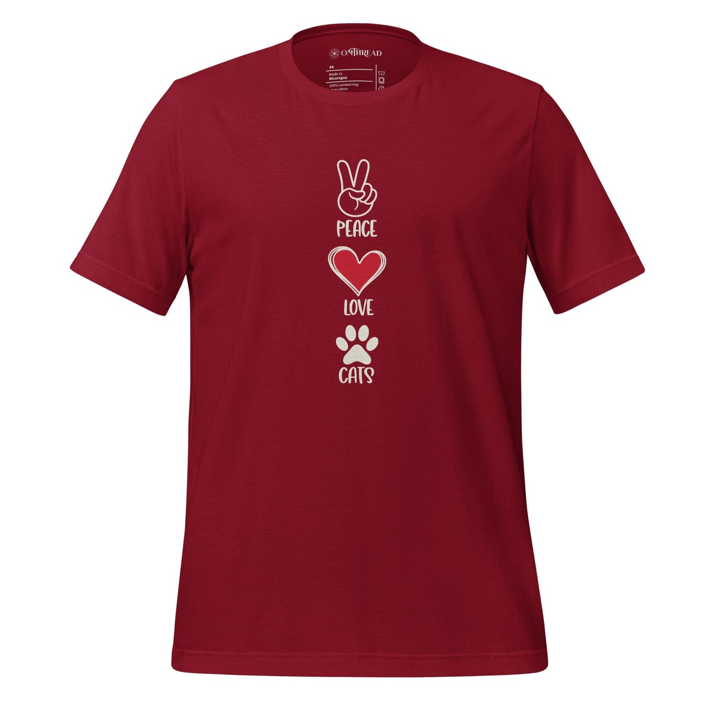 OMTHREAD Cardinal / XS Peace Love Cats T-Shirt | Minimalist Cat Lover Graphic Tee