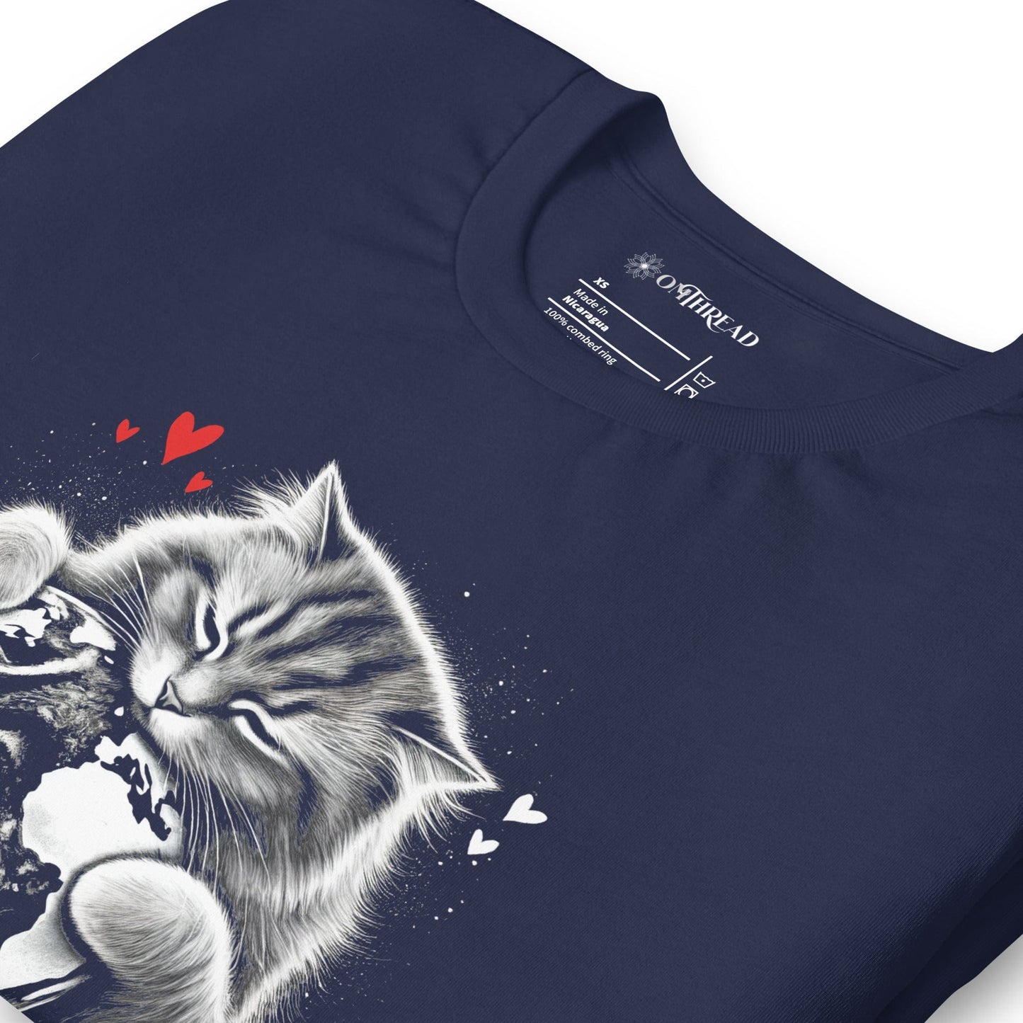 OMTHREAD Cat Hugging Earth T-Shirt | Love Earth Tee | Planet Awareness Cat
