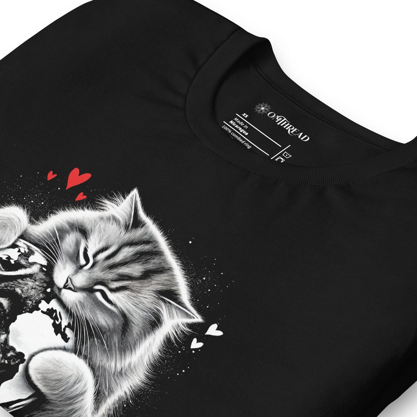 OMTHREAD Cat Hugging Earth T-Shirt | Love Earth Tee | Planet Awareness Cat