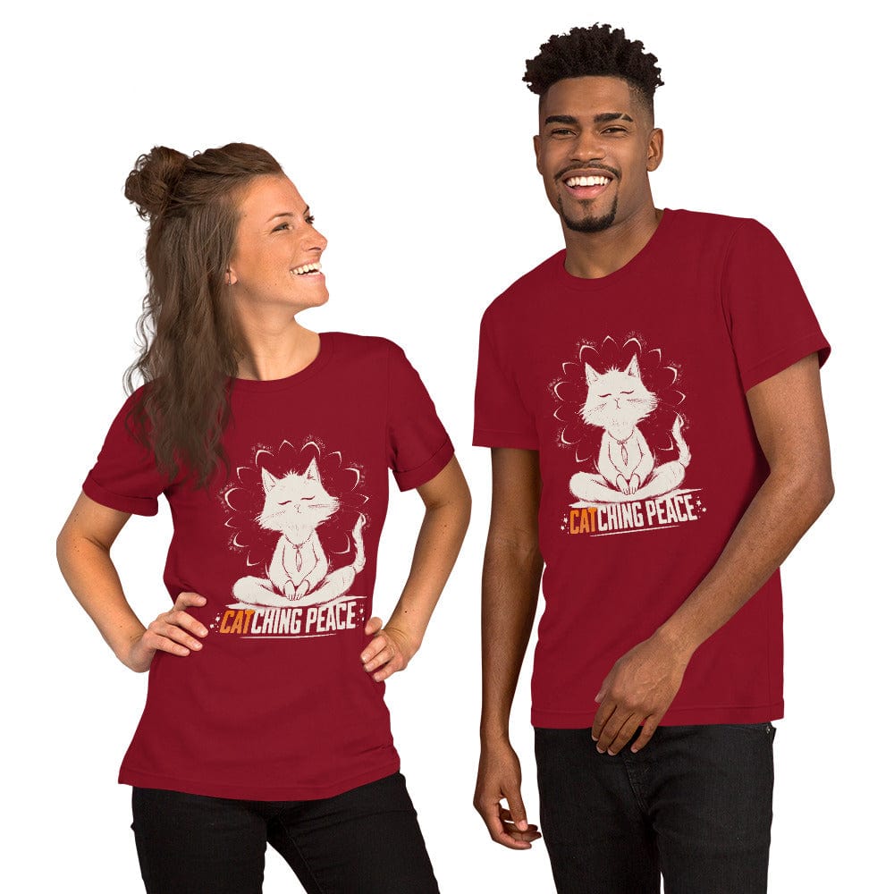 OMTHREAD Catching Peace Cat T-Shirt | Meditating Cat Graphic Tee for Yoga Lovers
