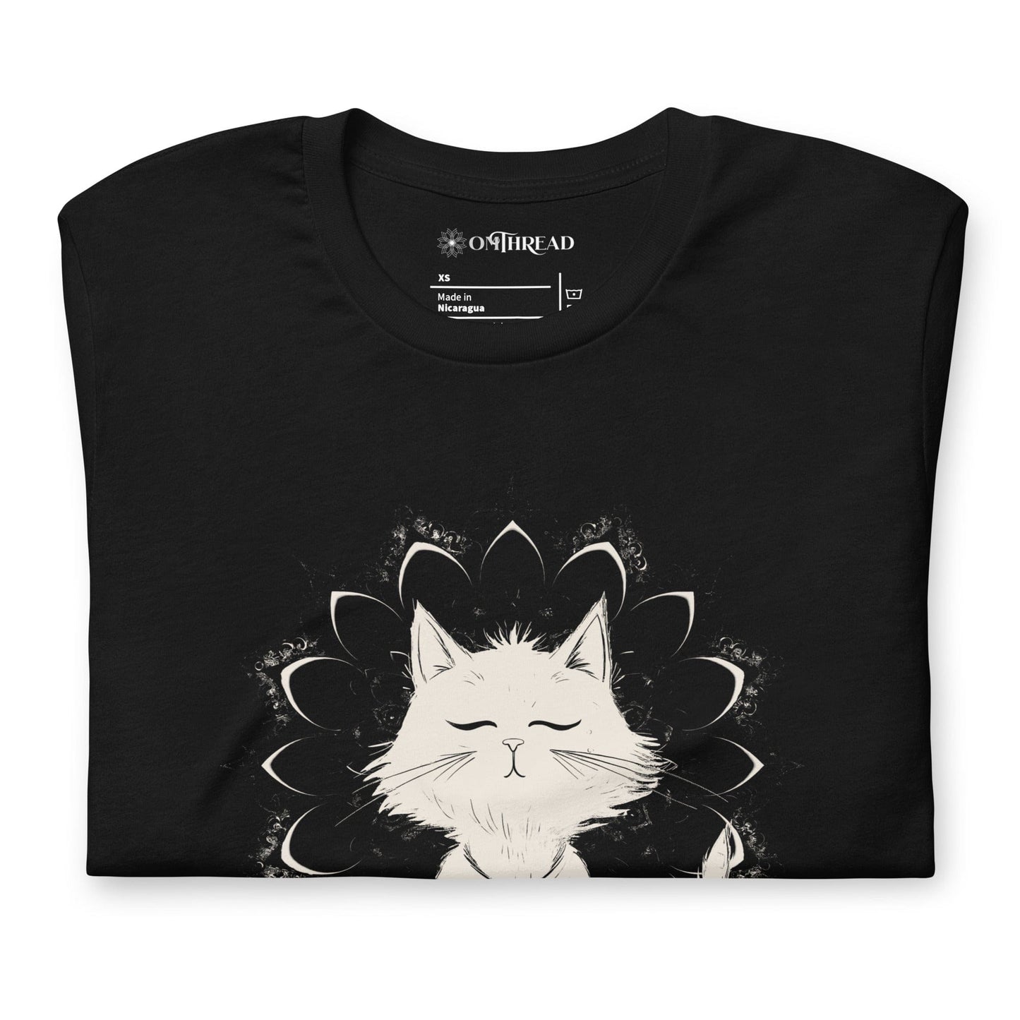 OMTHREAD Catching Peace Cat T-Shirt | Meditating Cat Graphic Tee for Yoga Lovers