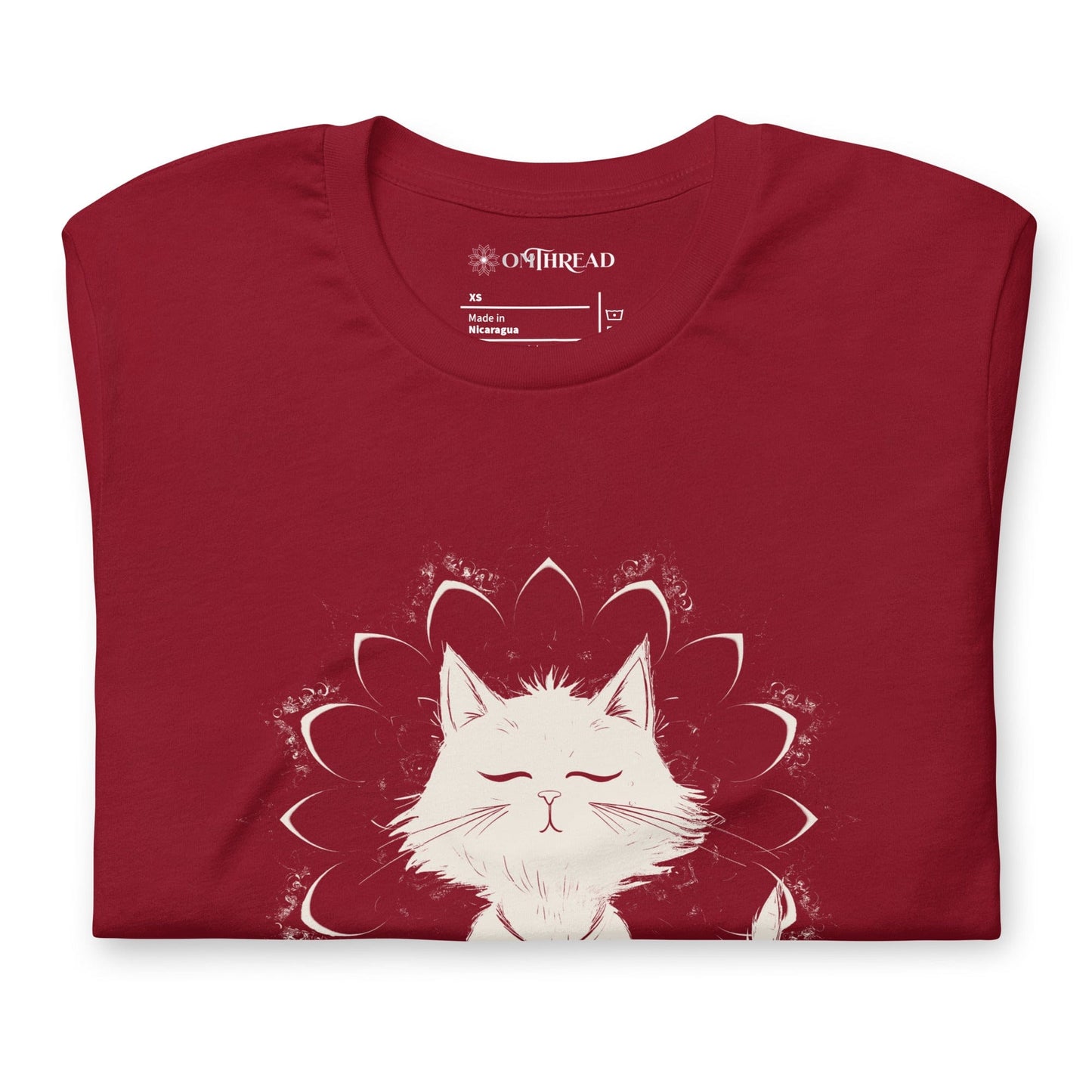 OMTHREAD Catching Peace Cat T-Shirt | Meditating Cat Graphic Tee for Yoga Lovers