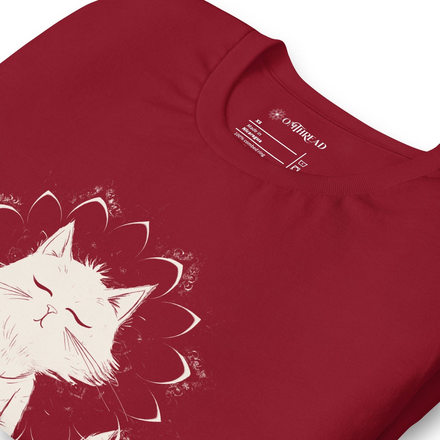 OMTHREAD Catching Peace Cat T-Shirt | Meditating Cat Graphic Tee for Yoga Lovers