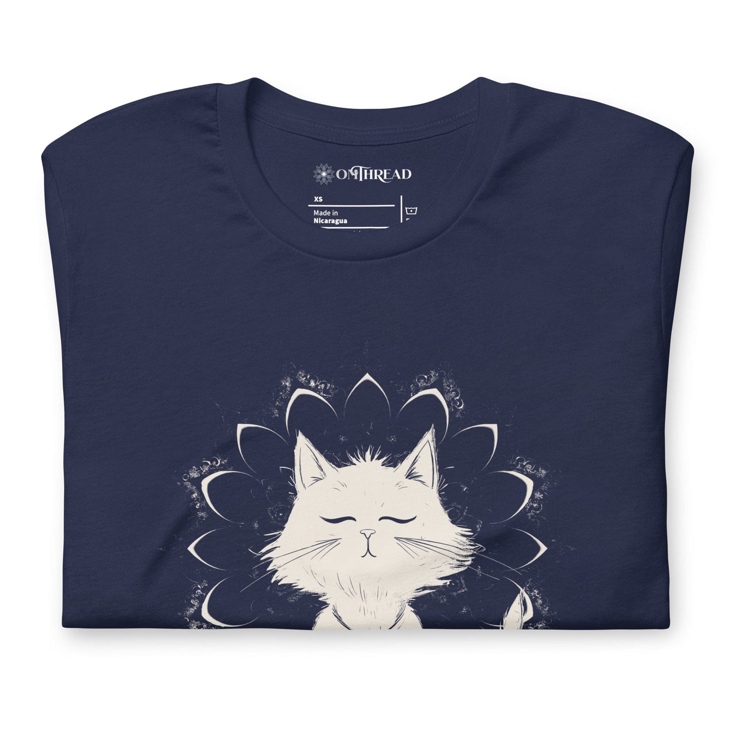OMTHREAD Catching Peace Cat T-Shirt | Meditating Cat Graphic Tee for Yoga Lovers