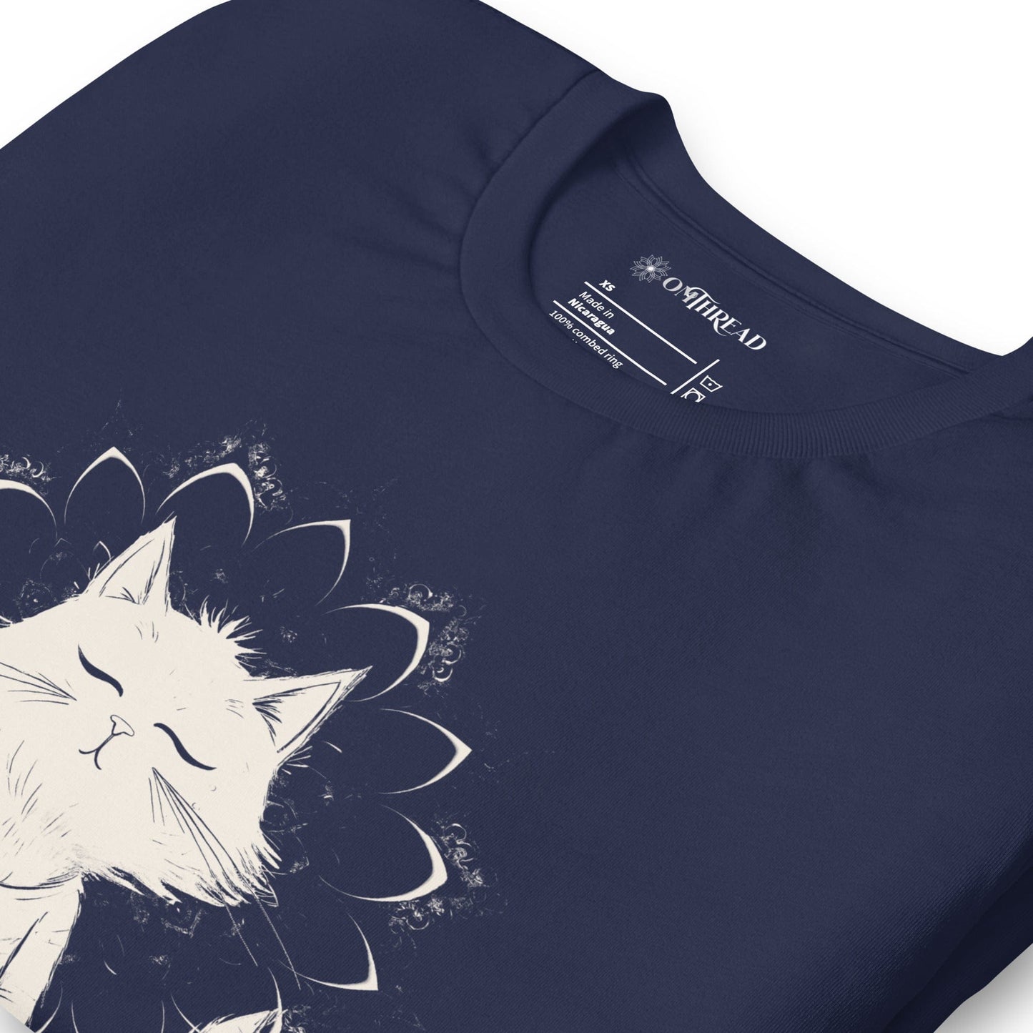 OMTHREAD Catching Peace Cat T-Shirt | Meditating Cat Graphic Tee for Yoga Lovers